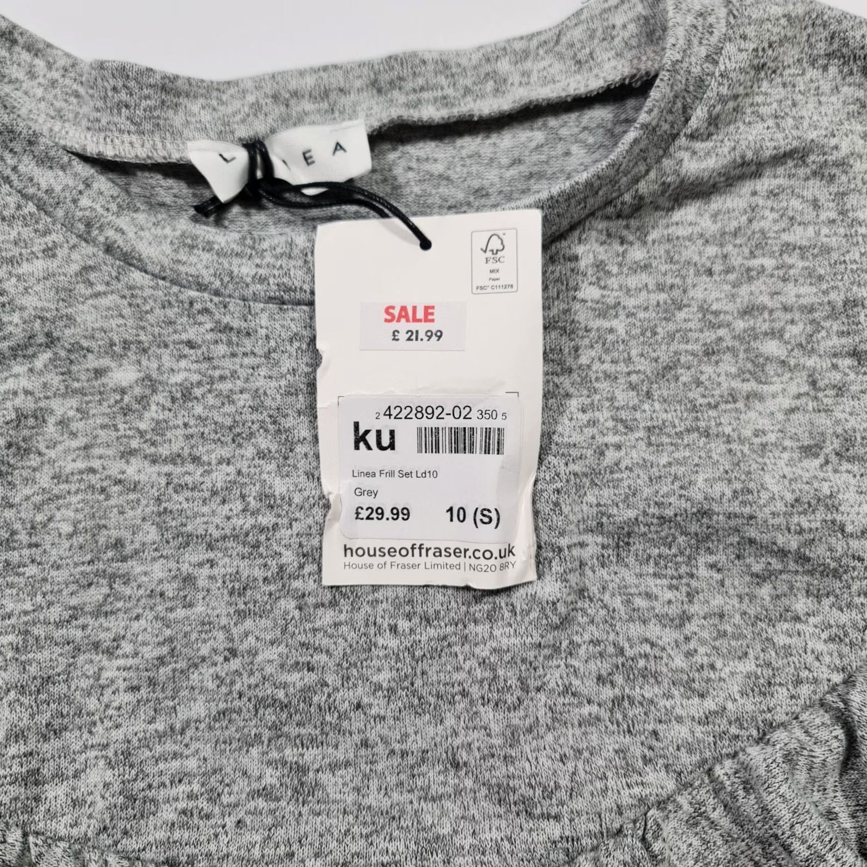Vintage Linea Womens T Shirt Grey 10 UK Long Sleeves Stretch Frilled Top Size L / US 10 / IT 46 - 4 Thumbnail