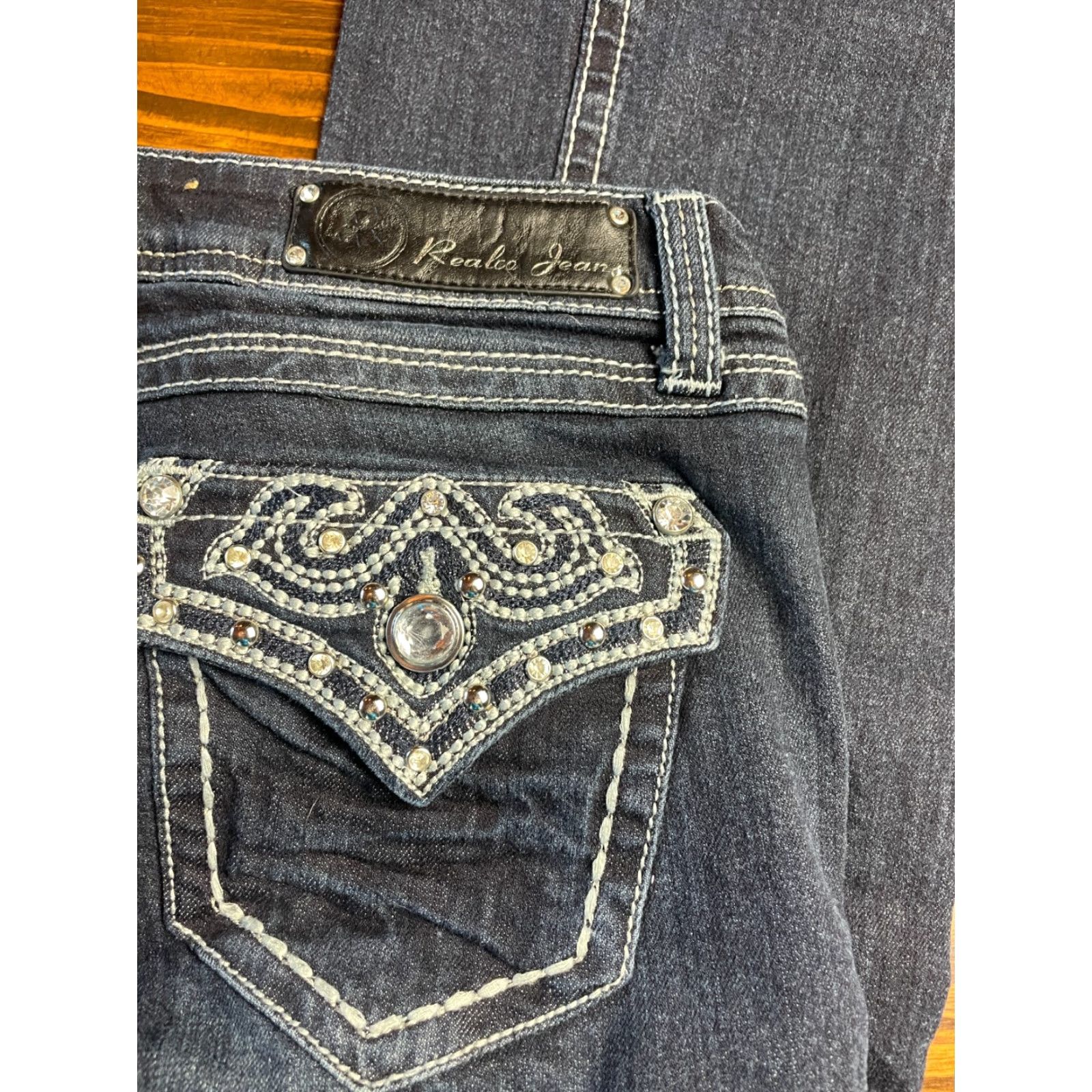 Denime Realco Jeans Women's 30 Black Jeweled Denim Straight Relaxed Fit Jeans Menstrual? Size 24" / US 00 / IT 34 - 6 Thumbnail