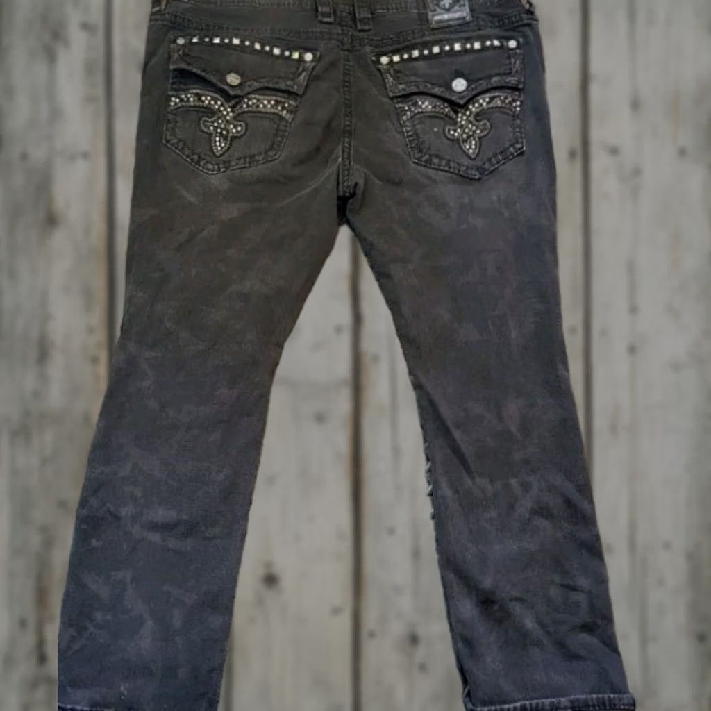 Vintage Rock Revival Mens Jeans Straight 44 Black Leather Studded 32 Inseam Coty Pyramid Metallic 220 Style Metal N/A Size US 44 / EU 60 - 1 Thumbnail