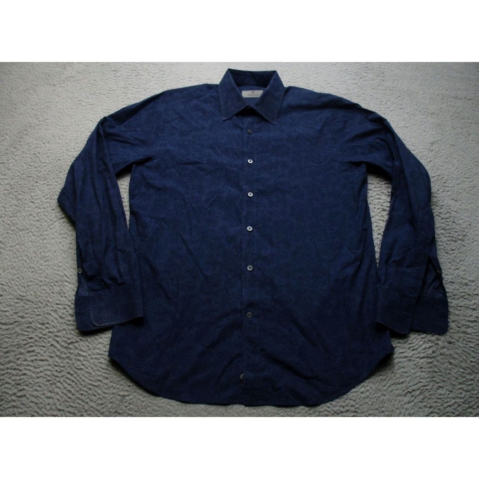 Canali Canali Shirt Mens L Blue Paisley 100% Cotton Button Up Dress Italy Long Sleeve Size 42R - 2 Thumbnail