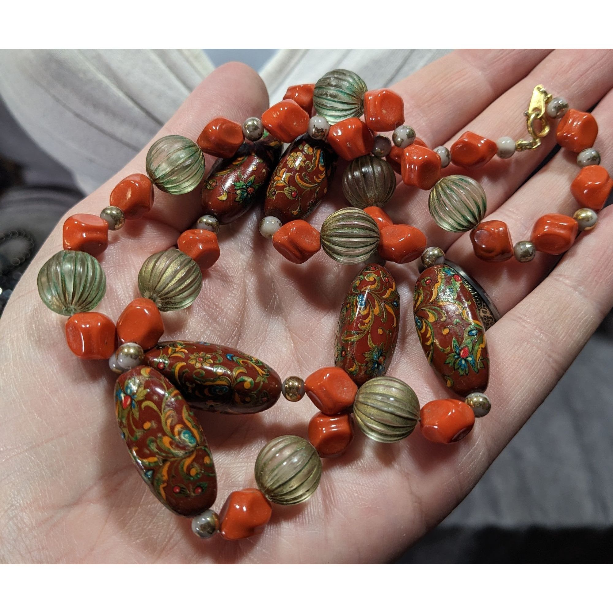 Other Vintage Hand Painted Bohemian Brown Green And Orange Beaded Size ONE SIZE - 3 Thumbnail