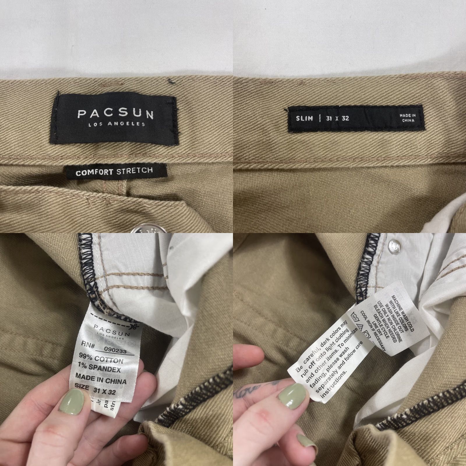 Pacsun Pacsun Slim Khaki Pants Mens 31x32 Comfort Stretch Straight 5-Pocket Beig e Conservative, Flat Front, Regular Size, Cotton-Polyester, 31x32, Pants Size US 31 - 8 Thumbnail