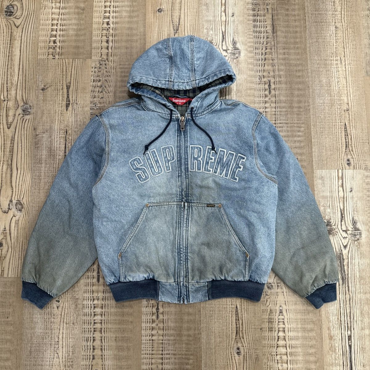 Supreme Supreme Reflective Arc Hooded Work Jacket, Denim, Small 