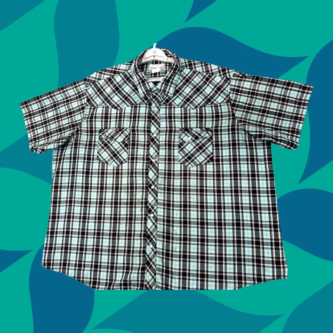 Wrangler VINTAGE Wrangler Shirt Mens XL Blue Black Plaid Pearl Snap Western Rodeo Size US XL / EU 56 / 4 - 1 Thumbnail