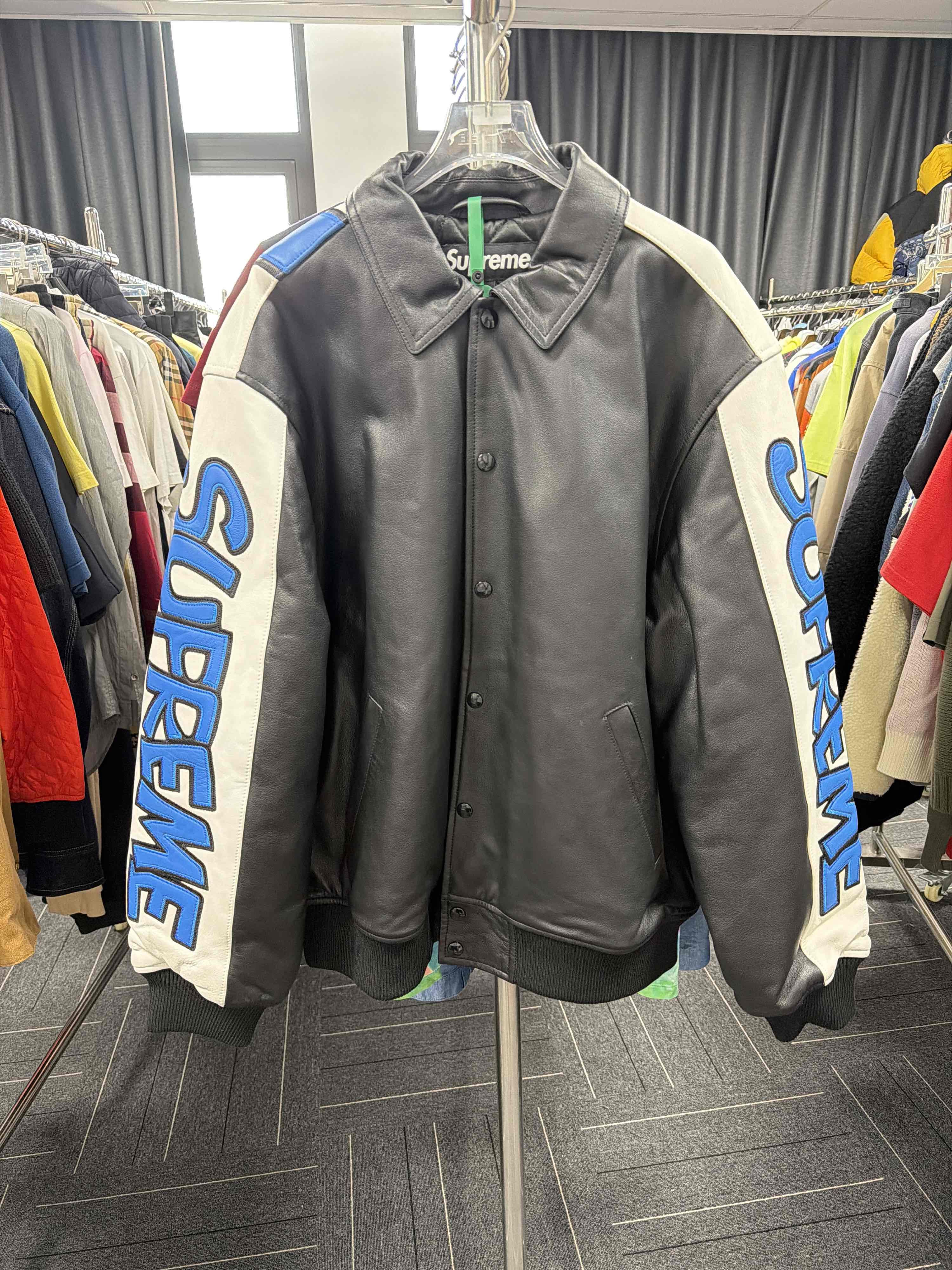 Supreme Supreme Smurfs Leather Varsity Jacket Size L Size US L / EU 52-54 / 3 - 1 Thumbnail