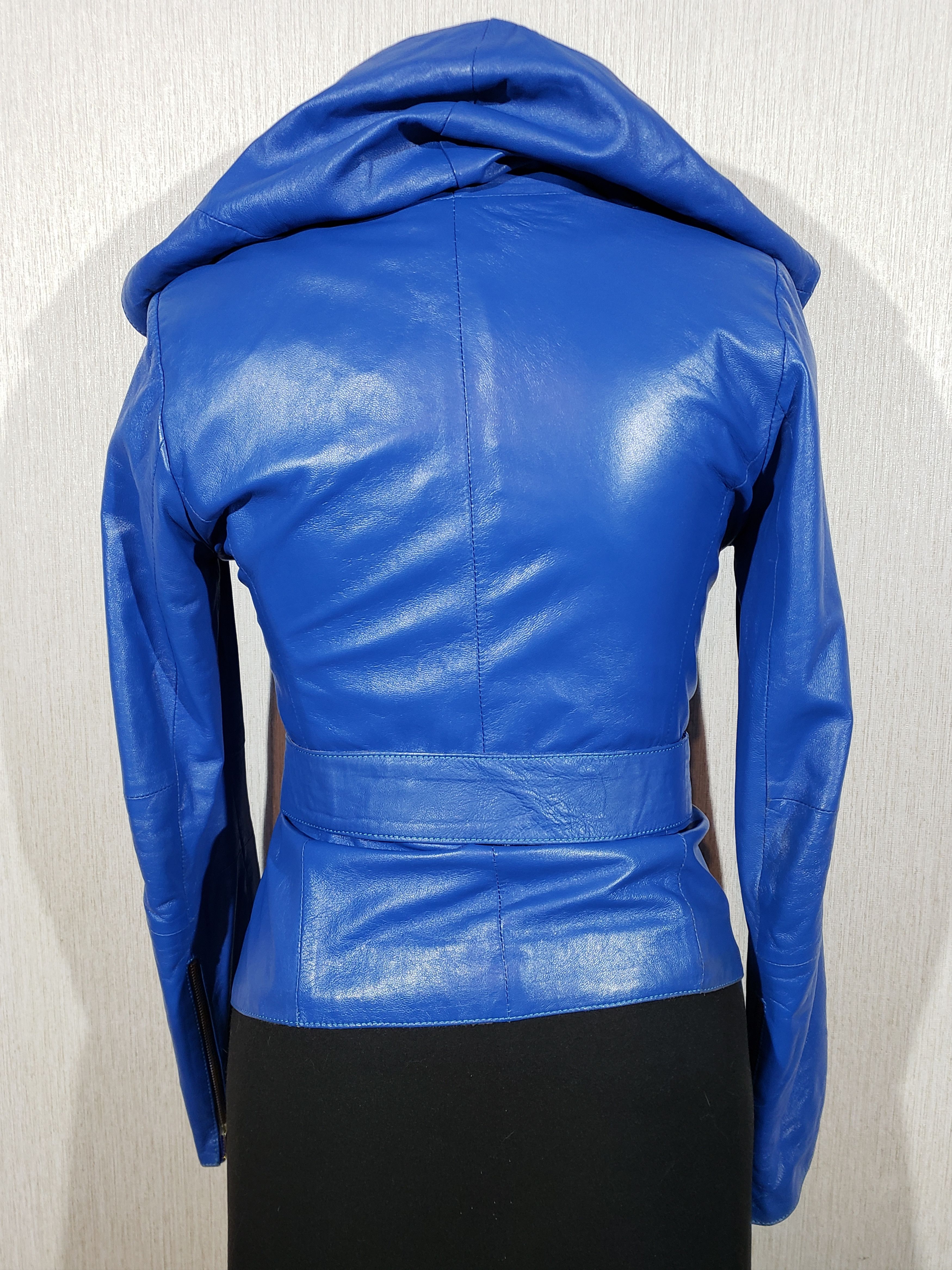 Other Stylish blue leather jacket for women with a hood. Size S / US 4 / IT 40 - 5 Thumbnail