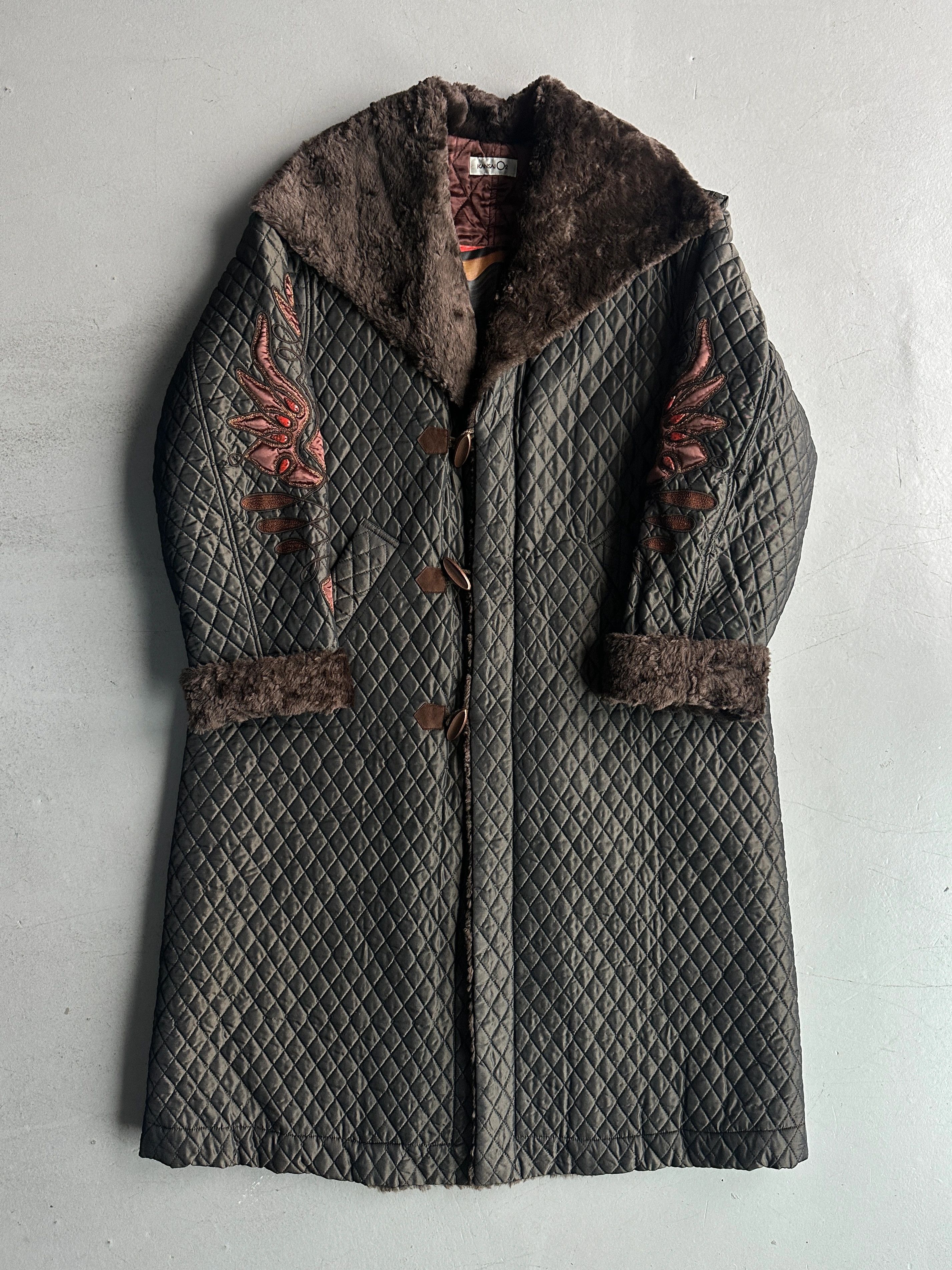 Kansai Yamamoto KANSAI YAMAMOTO 1990s OVERSIZED QUILTED COAT WITH FUR COLLAR Size M / US 6-8 / IT 42-44 - 3 Thumbnail