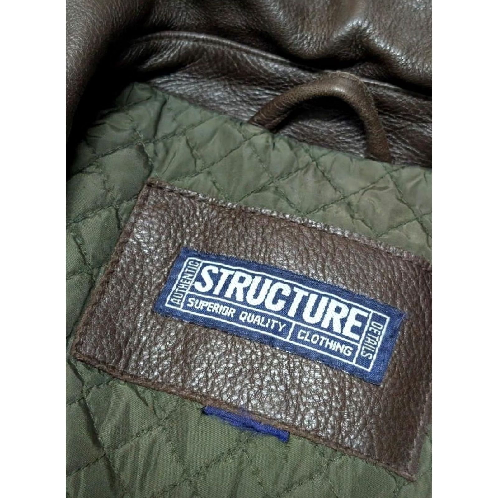 Vintage VINTAGE Structure Bomber Jacket Men's Brown Leather Cowhide L 42-44 Chest 25.5" Arm 28" Length 23.5" Quilted, Lined 1990s Y2K Size US L / EU 52-54 / 3 - 7 Thumbnail