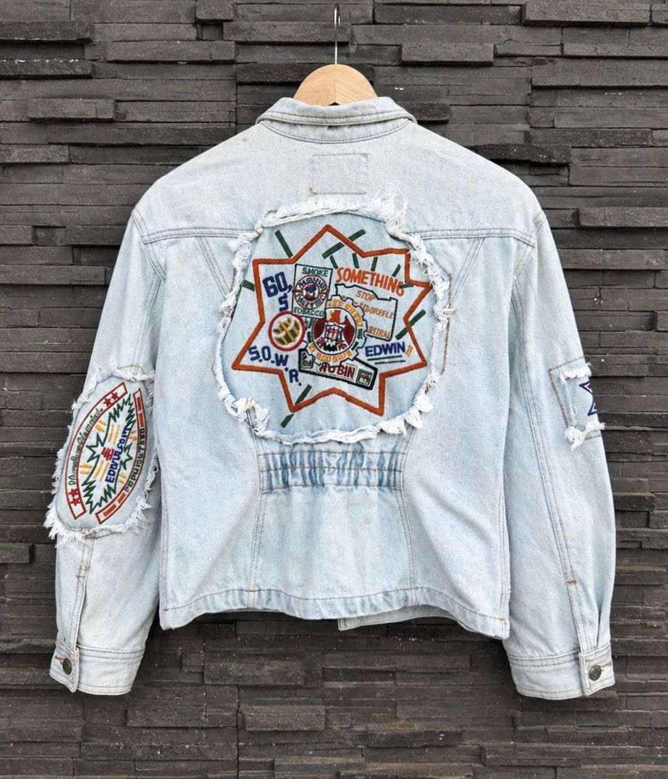 Edwin VTG Something Edwin Denim Jacket Cropped Embroidery Patch Size M / US 6-8 / IT 42-44 - 1 Thumbnail