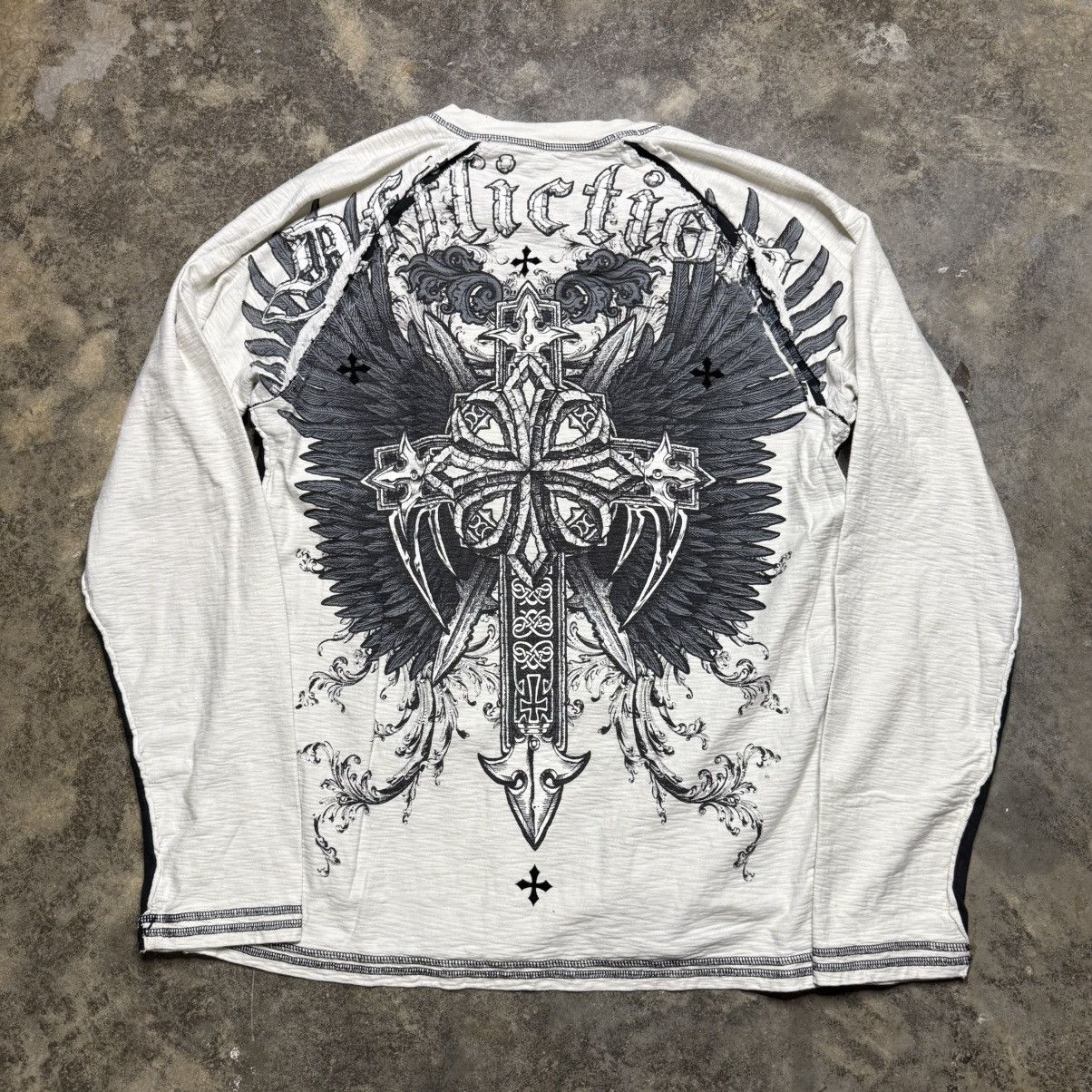 vintage y2k affliction cross longsleeve thermal knit tshirt