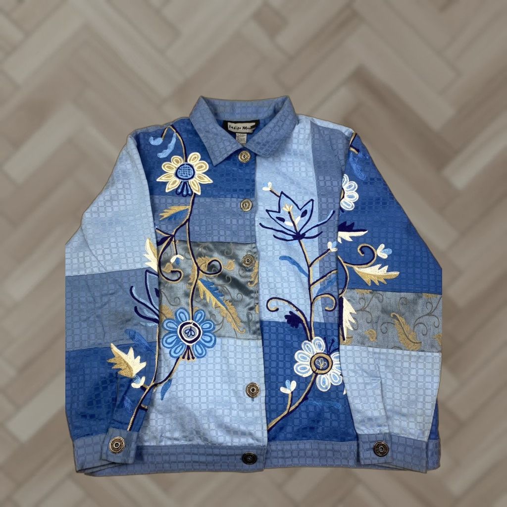 Vintage Indigo Moon Jacket Womens L Blue Floral Casual Button - 7505 Size L / US 10 / IT 46 - 1 Thumbnail