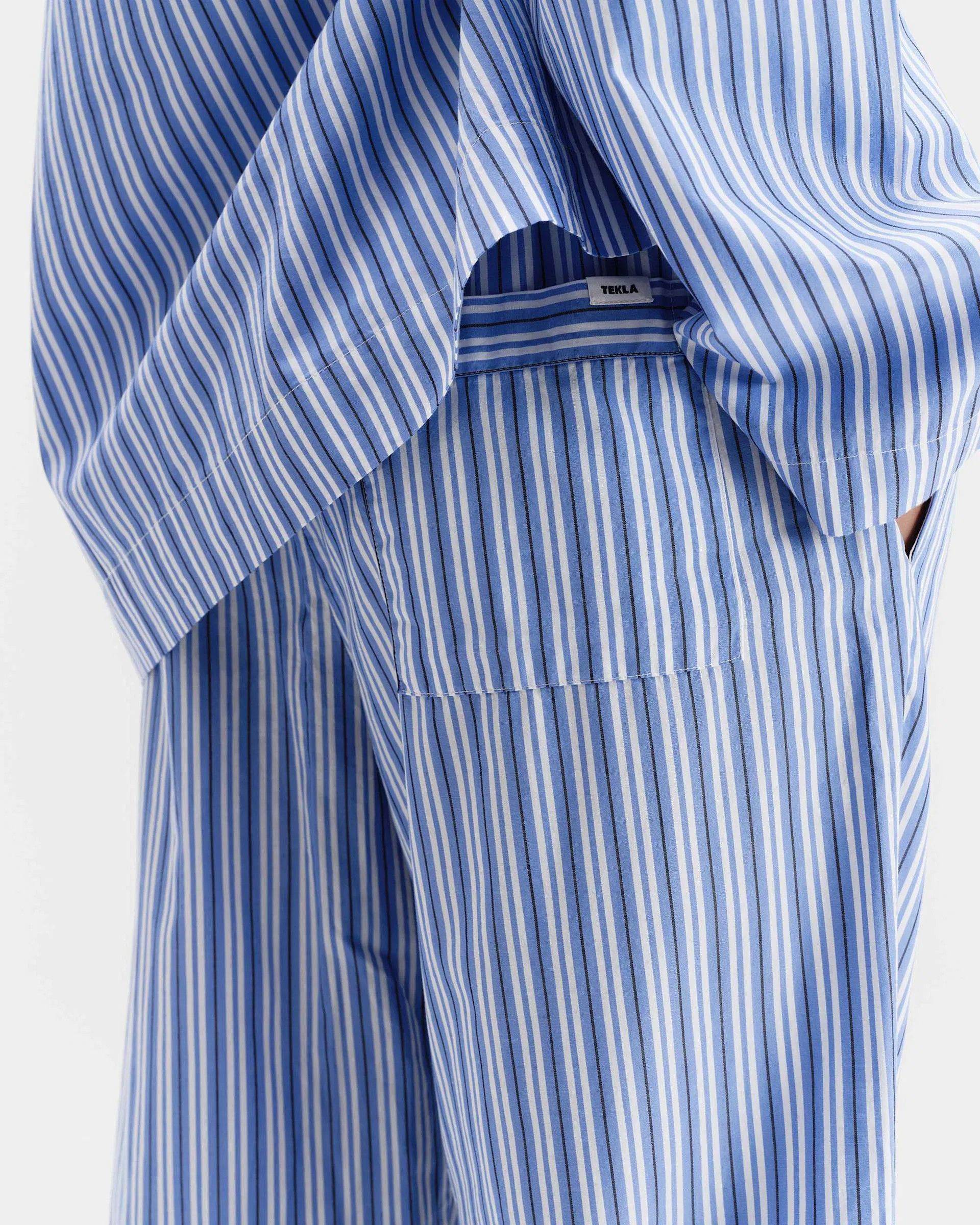 Tekla o1mle0525 Unisex Poplin Pyjamas Pants Penny Stripes in Blue Size 28" / US 6 / IT 42 - 2 Thumbnail