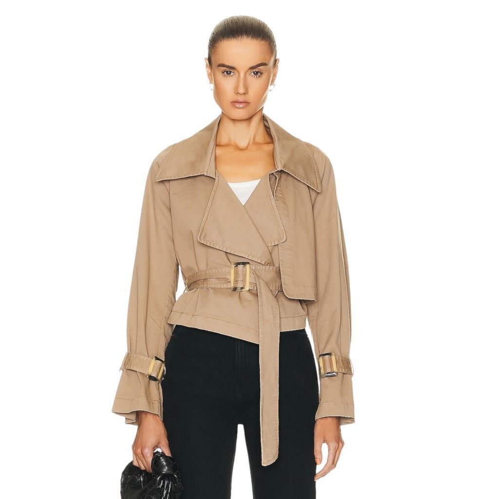 Other NOUR HAMMOUR Hatti Cropped Canvas Trench Jacket in Khaki Size M / US 6-8 / IT 42-44 - 1 Thumbnail