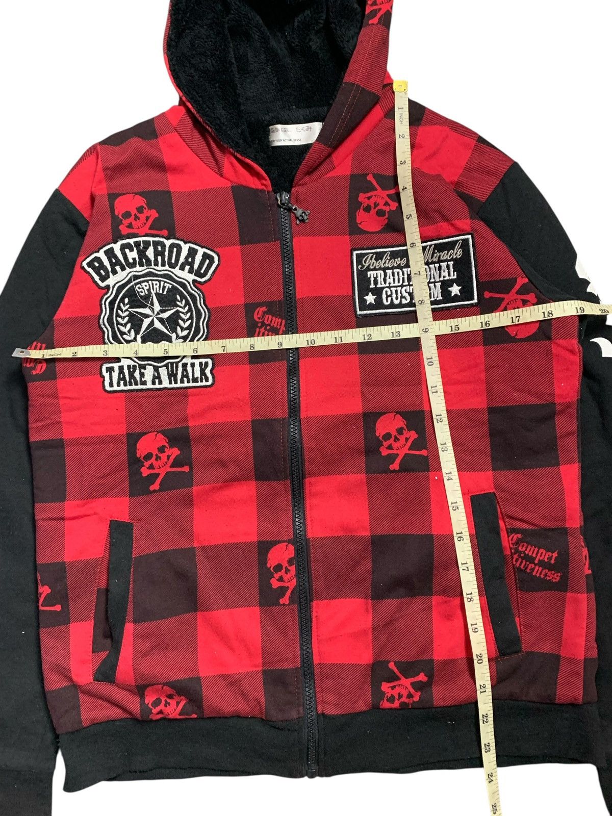Hysteric Glamour 1990s EMBROIDERY TARTAN SKULL POEM FAUX ZIP HOODIE PUNK LGB Size US M / EU 48-50 / 2 - 14 Thumbnail