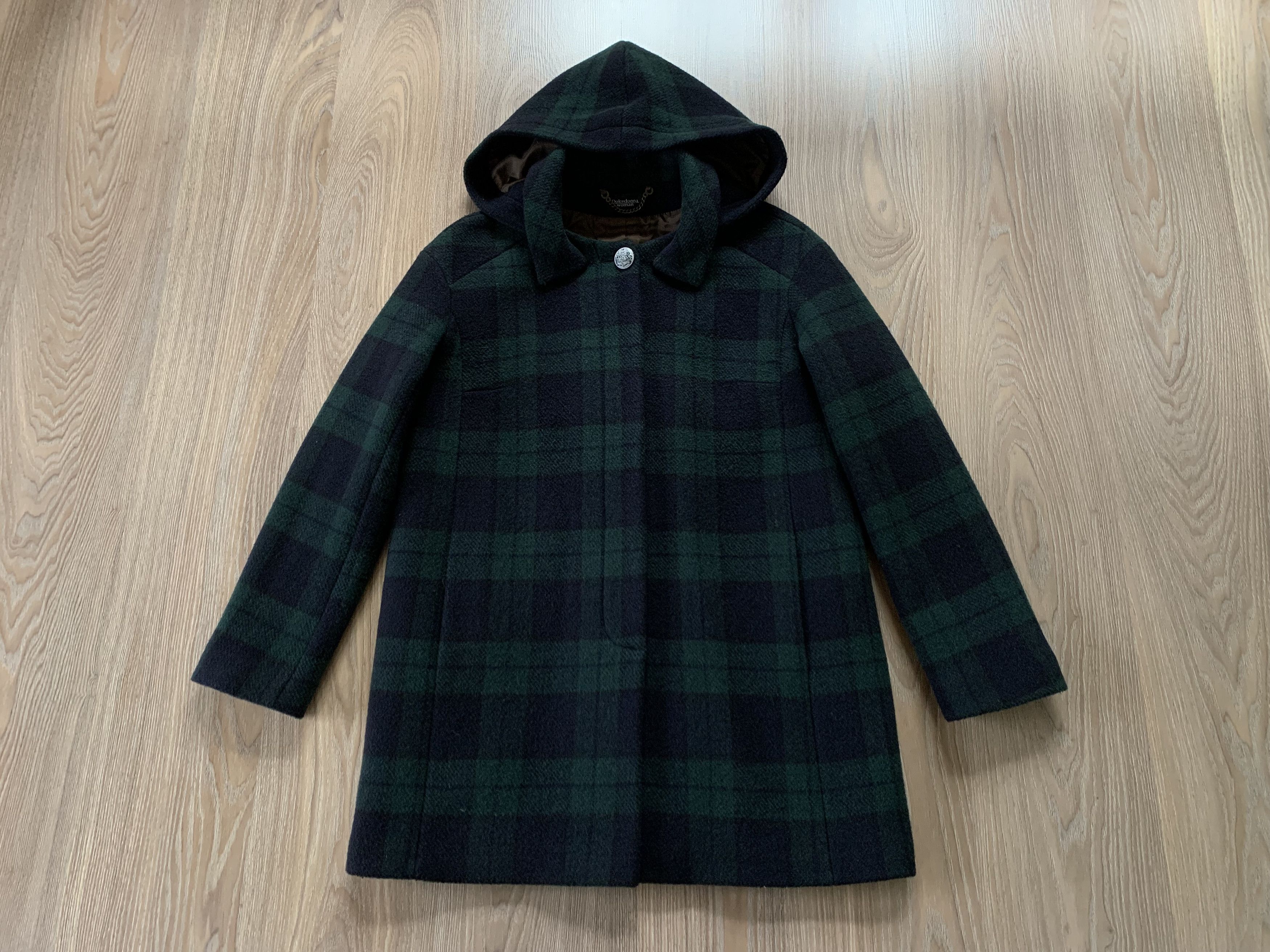 Designer × Vintage Dolcedonna Women's Hood Plaid Wool Coat Size L / US 10 / IT 46 - 2 Thumbnail