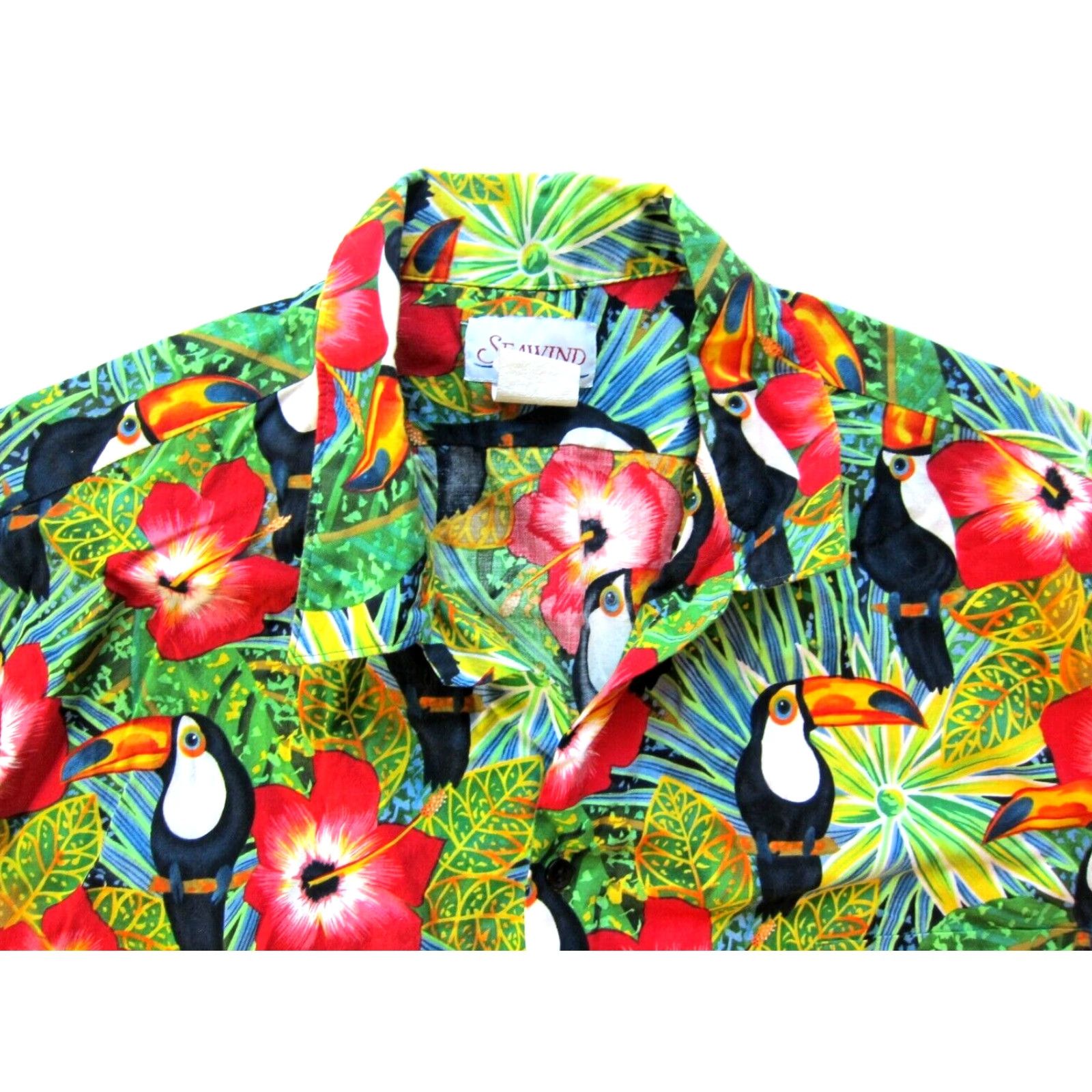 Vintage Vtg Seawind Shirt 3X Hawaiian Short Sleeve Cotton Red Green Floral Toucan Bird Mens Size US XXL / EU 58 / 5 - 3 Thumbnail