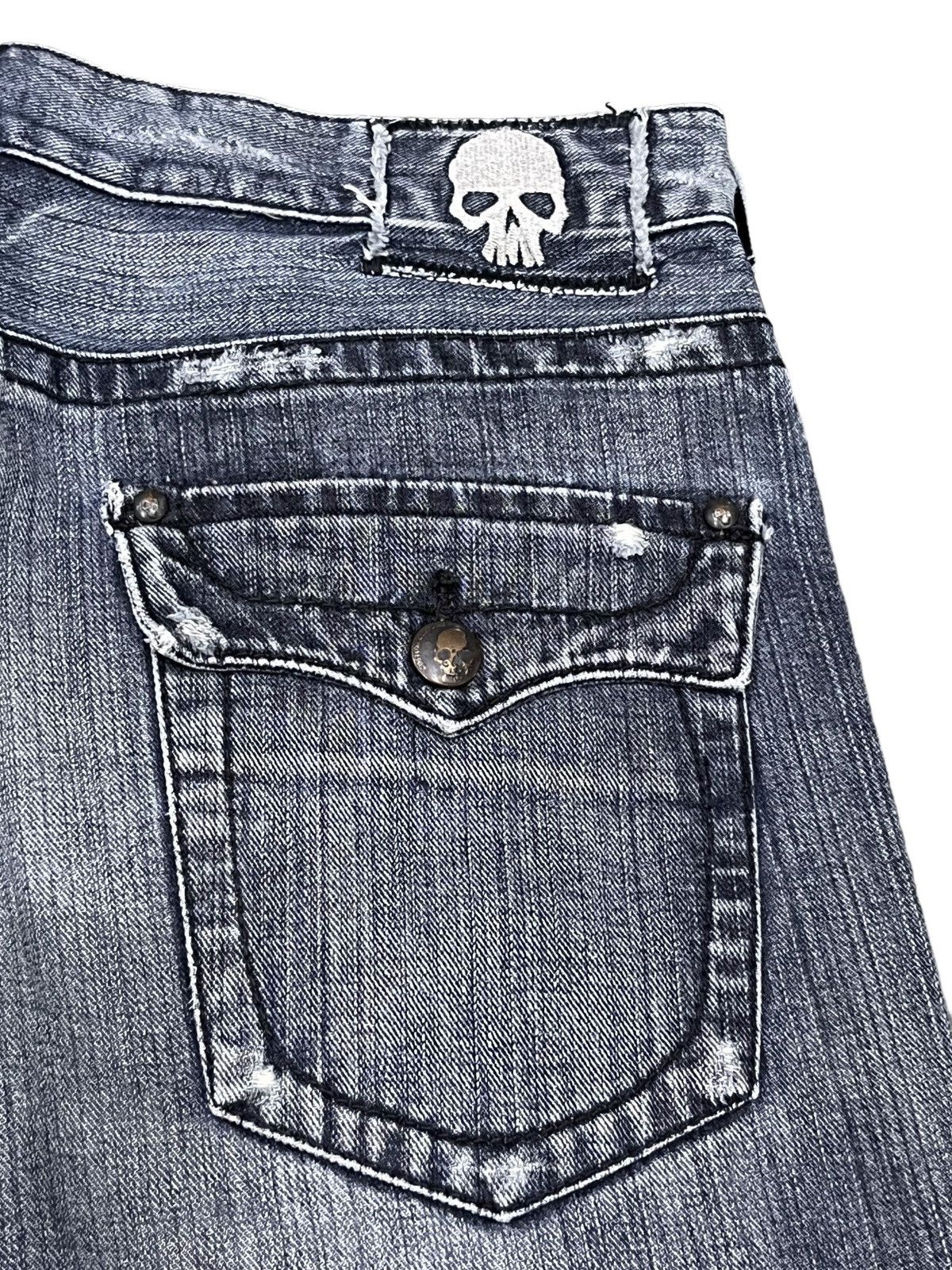 Culturata CUSTOMCULTURE Punk Embroidery Skulls Distressed Flare Denim Size US 32 / EU 48 - 10 Thumbnail