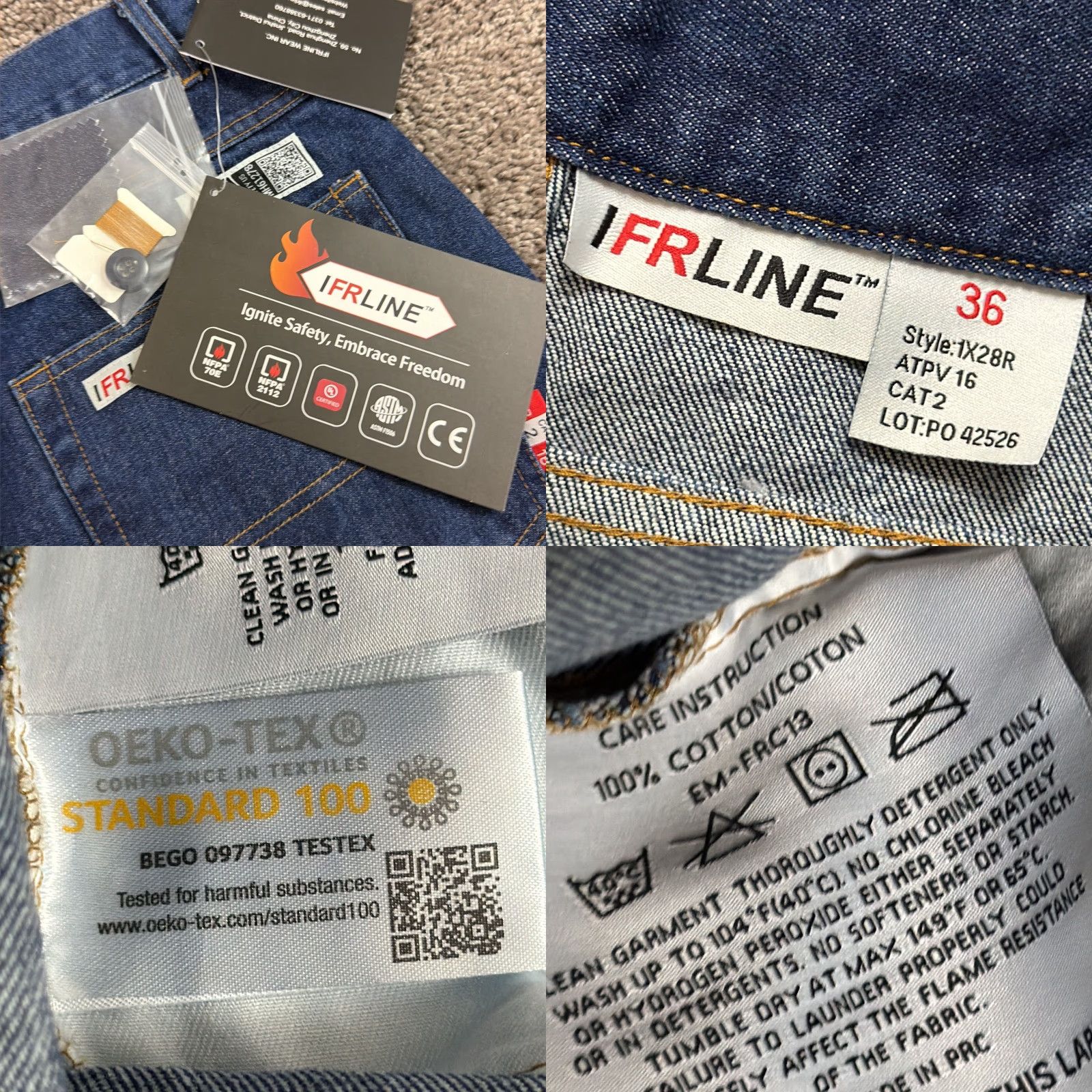 Denime Ifrline Jeans Mens 36 Straight FR Flame-Resistant Denim Dark Wash 33x33 1X28R Size US 33 - 9 Thumbnail