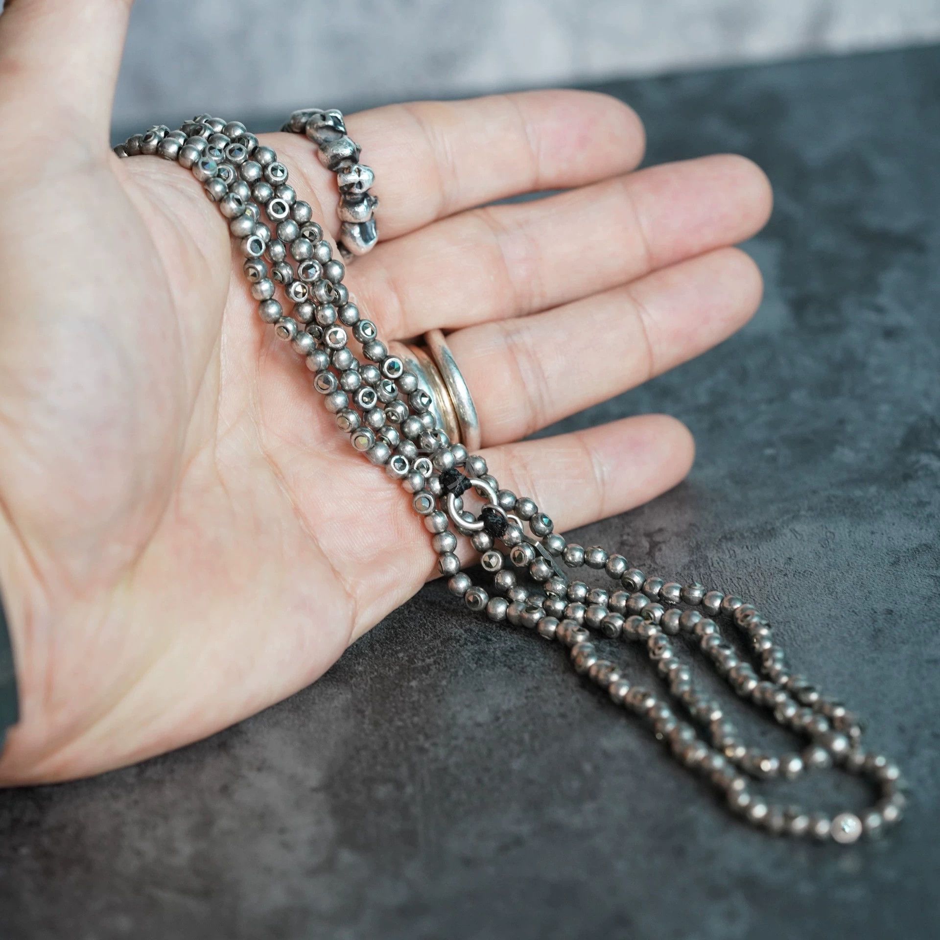 Goti Goti Distressed Long Tungsten Stone Silver 120cm Necklace Size ONE SIZE - 3 Thumbnail