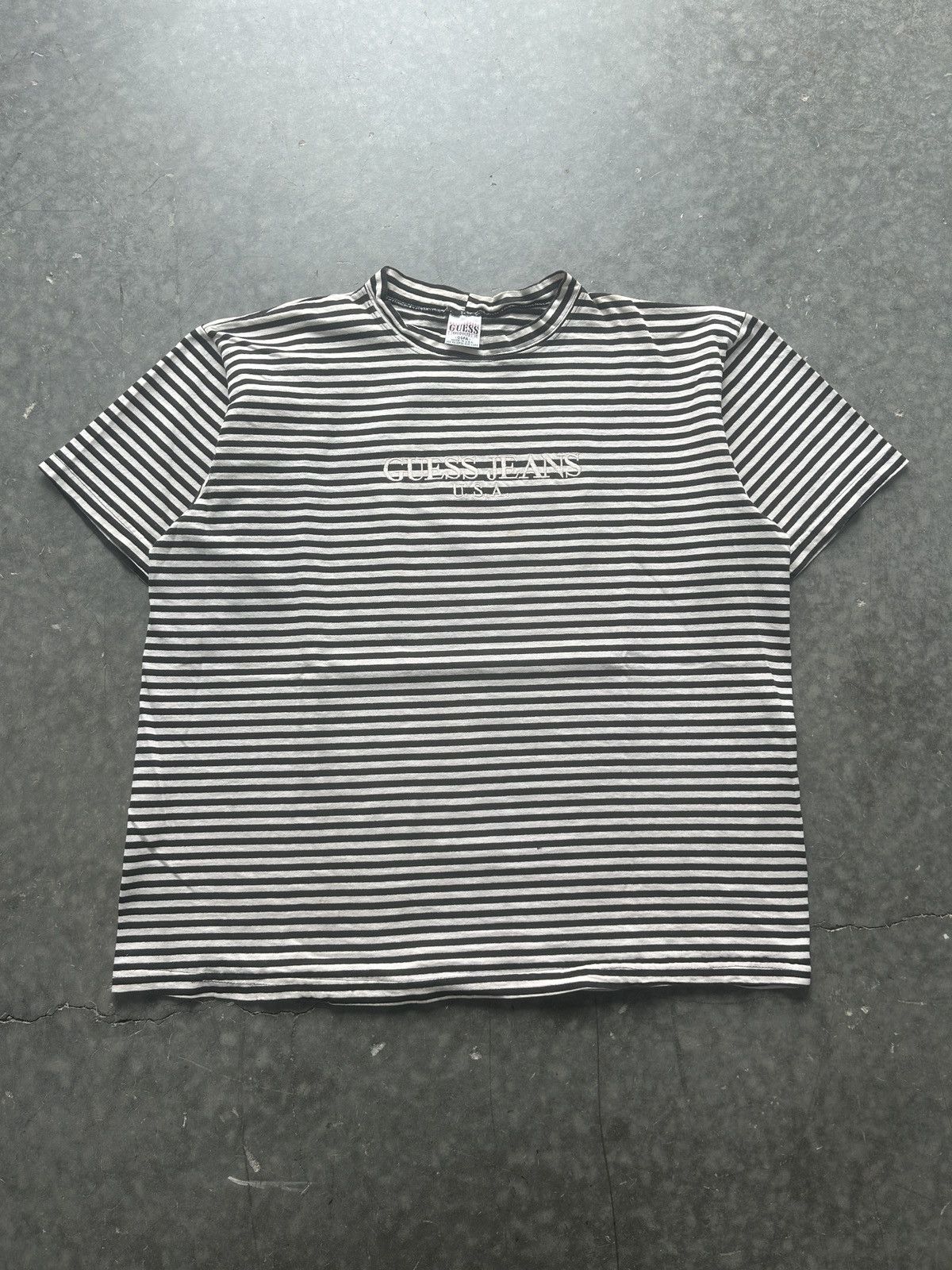 Guess × Vintage Vintage 90s Guess Striped Tee Embroidered Logo Size US L / EU 52-54 / 3 - 2 Thumbnail