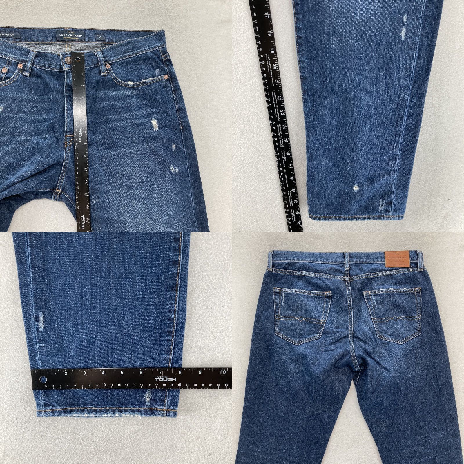 Lucky Brand Lucky Brand Jeans Mens 34x32 410 Athletic Slim Dark Wash Blue Distressed Denim Jeans Size US 34 / EU 50 - 8 Thumbnail