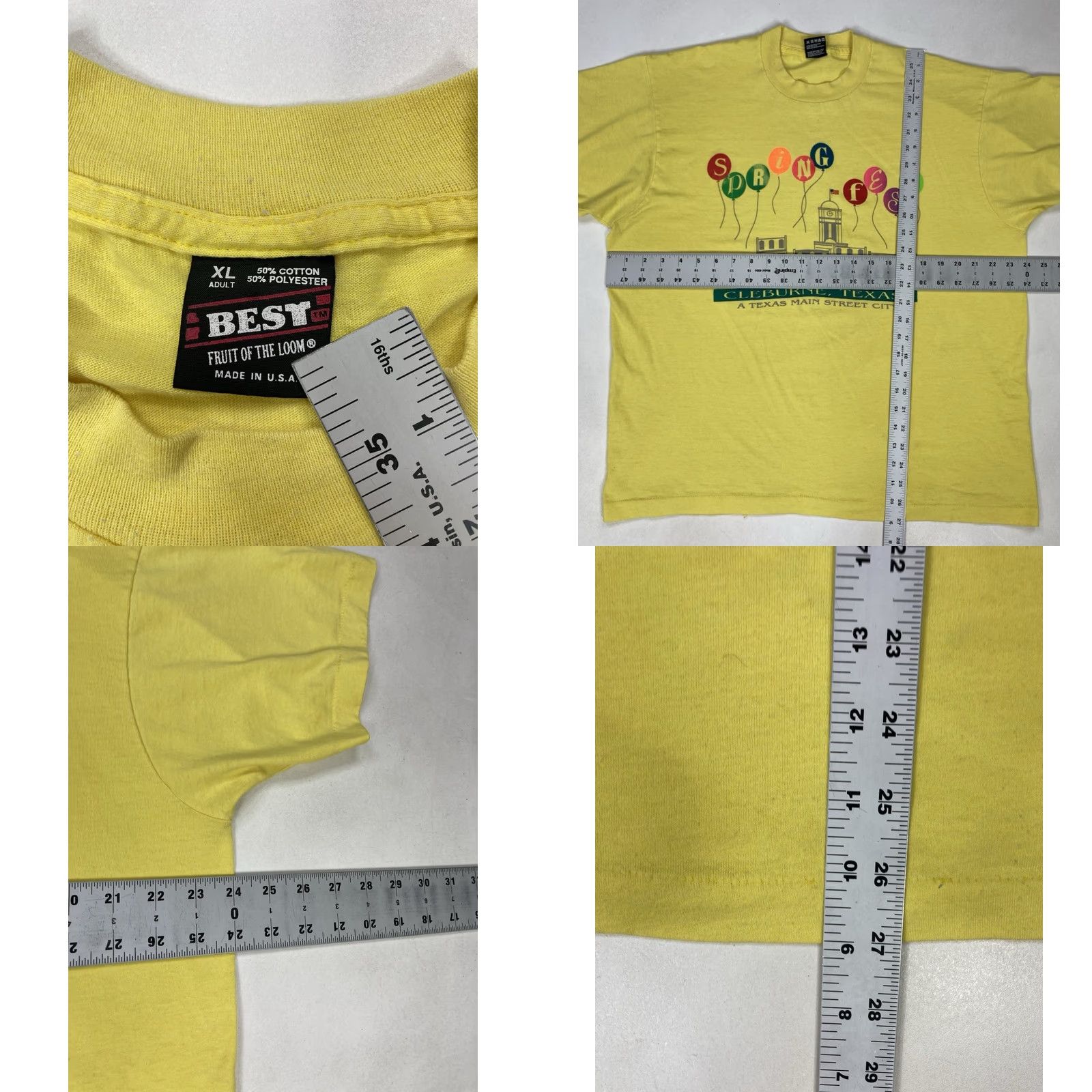 Fruit Of The Loom VINTAGE Fruit of the Loom T-Shirt Men XL 90s Spring Festival Graphic Cleburne Texas Yellow 100% Cotton Size US XL / EU 56 / 4 - 8 Thumbnail