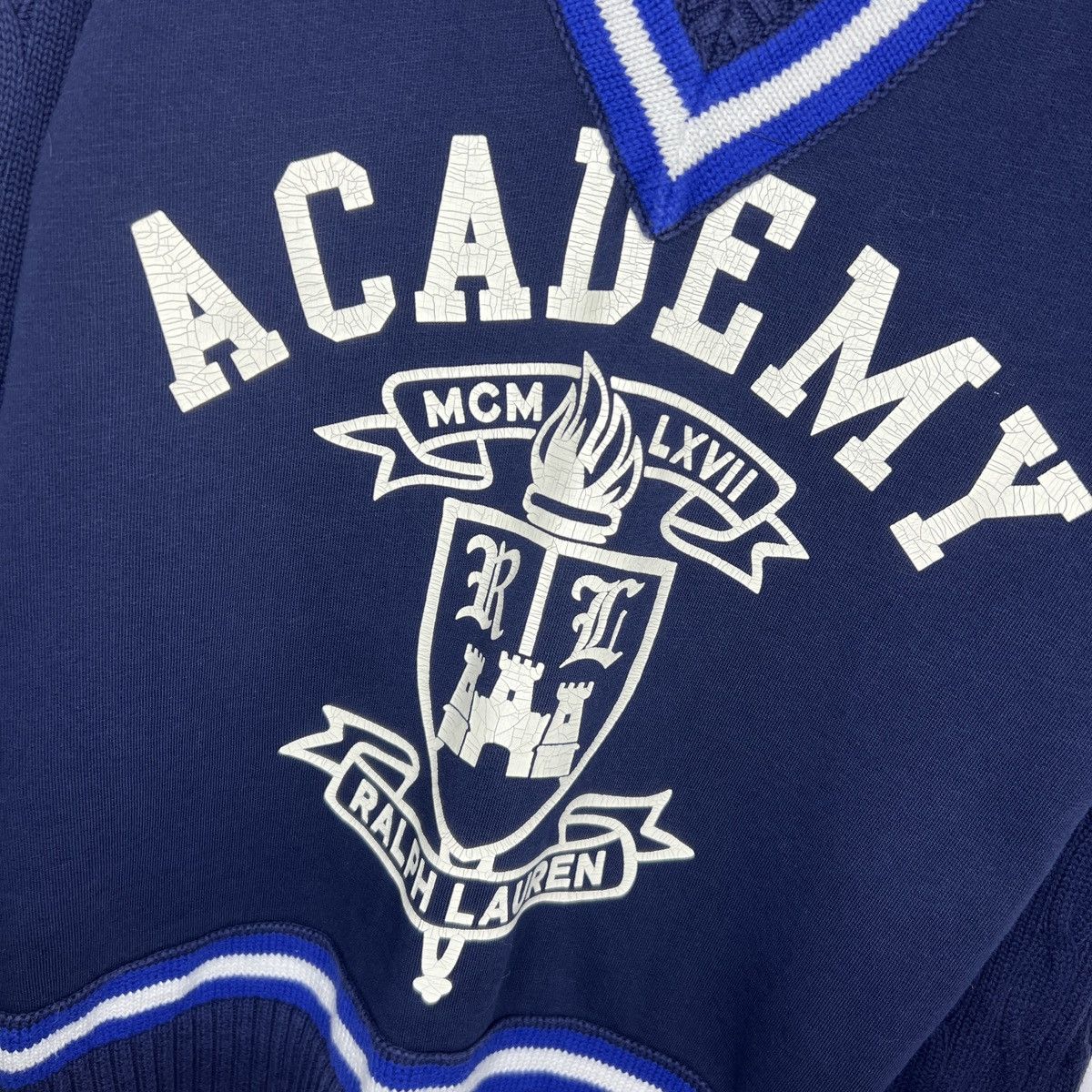 Polo Ralph Lauren × Vintage Polo Ralph Lauren Academy Mens Cable Knit Navy Sweater Size US S / EU 44-46 / 1 - 4 Thumbnail