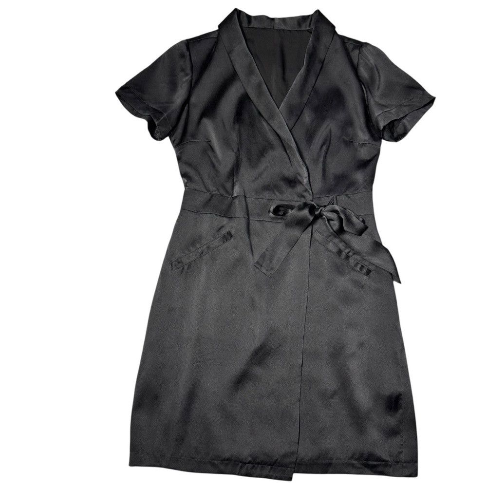 Baldwin Baldwin 100% Silk Black Short Sleeve Wrap Dress Size M Size M / US 6-8 / IT 42-44 - 6 Thumbnail
