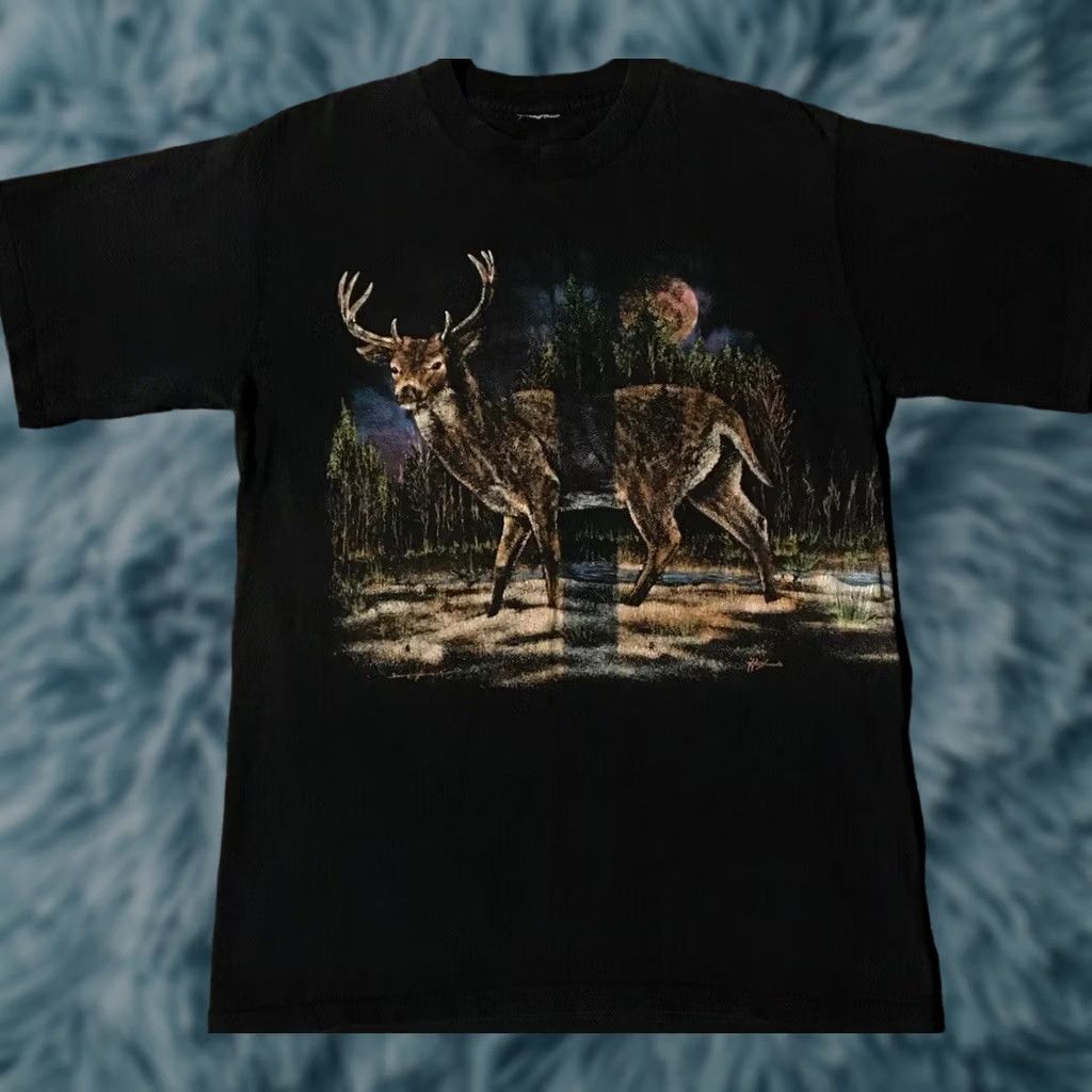 Vintage VINTAGE 90s Elk AOP Shirt L Single Stitch Nature Animal Art Grunge Biker 80s Blue Men Size US L / EU 52-54 / 3 - 1 Thumbnail