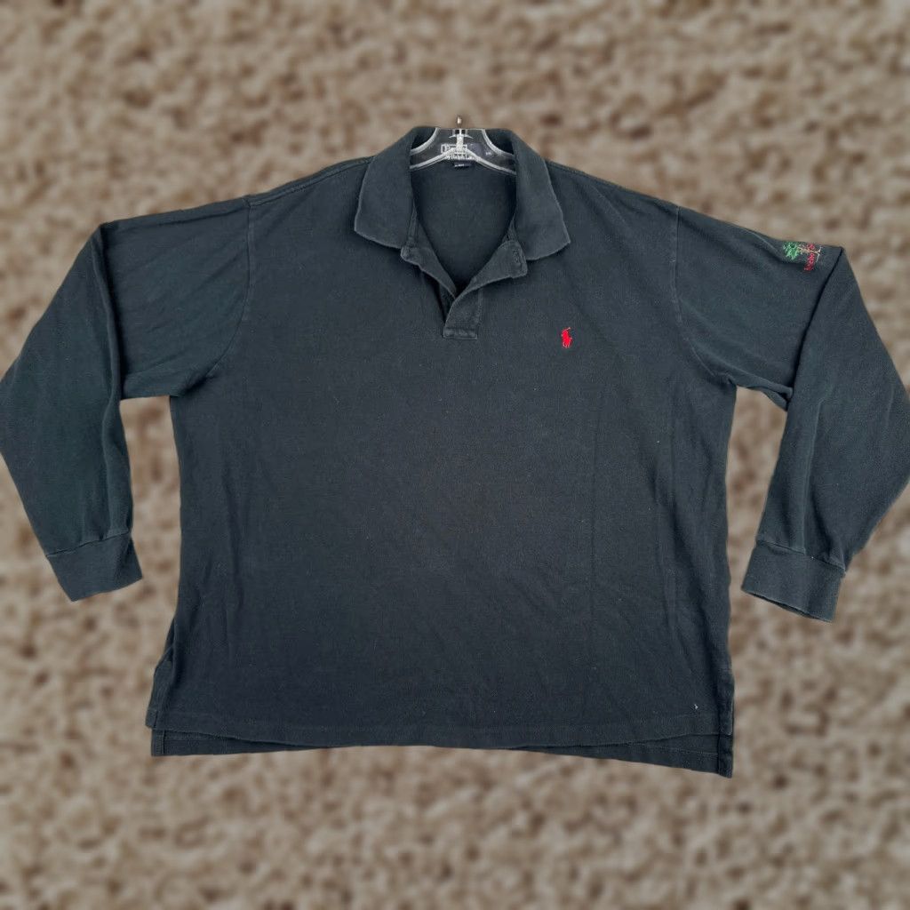 VINTAGE Polo Ralph Lauren Shirt Men 2XL Black 100% Cotton Long Sleeve Polo Shirt Ralph Lauren Casual Golf 90s Style Mens