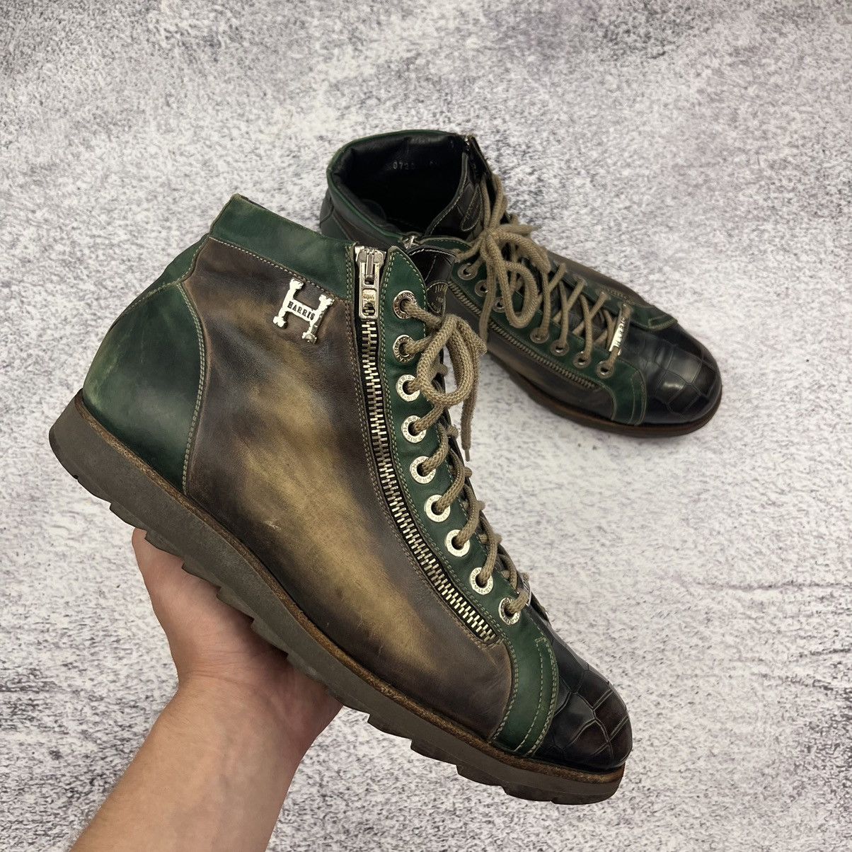 Harris Polacchini Brown Green leather hi top sneakers shoes