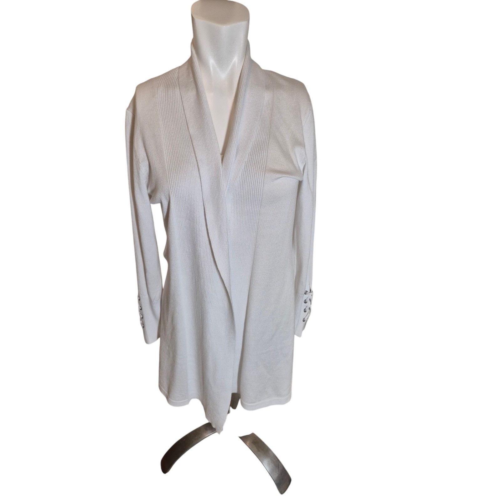 Magaschoni Magaschoni Cardigan Sweater White Contrast Knit Sweater Whit Size L / US 10 / IT 46 - 1 Thumbnail