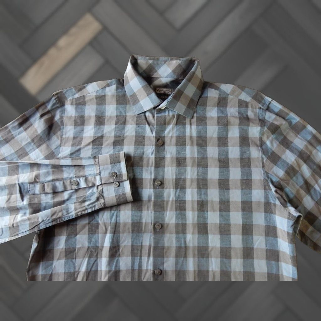 Kenneth Cole VINTAGE Kenneth Cole Men's Dress Shirt Size 15.5 Slim Long Sleeve Plaid Blue Mens Size 40R - 1 Thumbnail