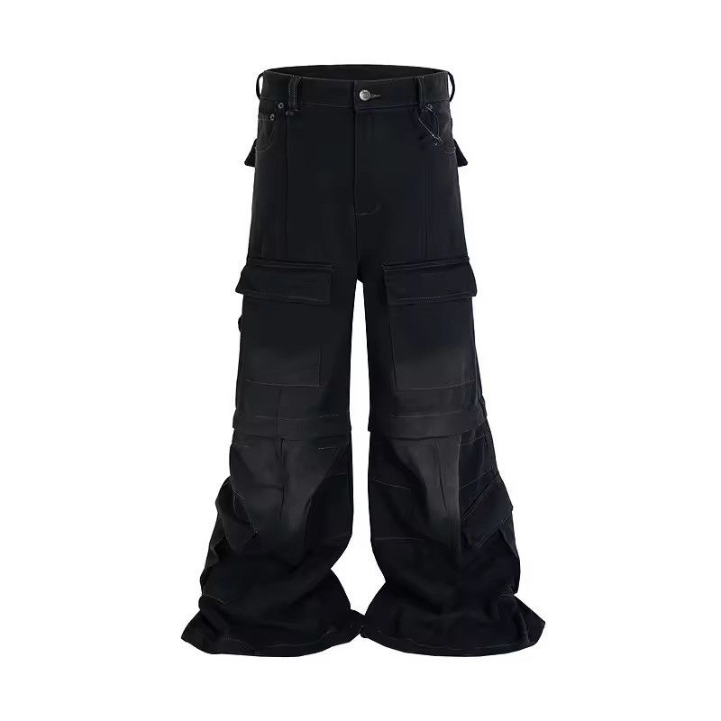 Jean Washed Blue Denim Flared Detachable Cargo Pant Size US 33 - 2 Thumbnail