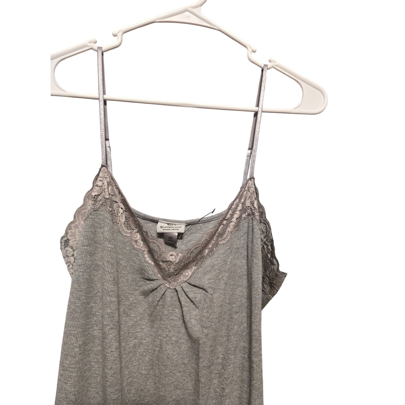 Worthington Worthington Woman 1X Gray Ribbed Lace Trim Cami Plus Size Size XXL / US 16-18 / IT 52-54 - 3 Thumbnail