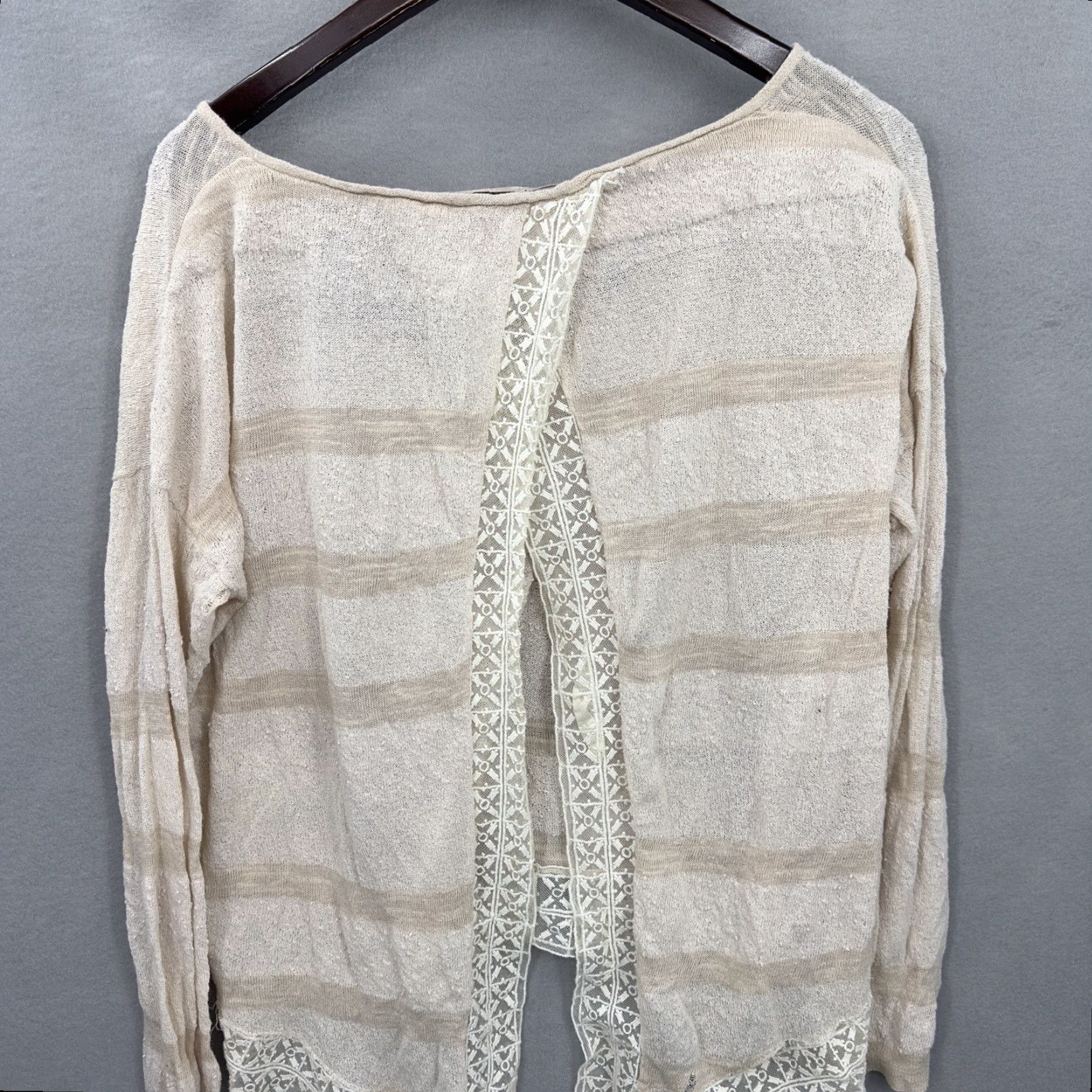 Free People Free People Blouse Shirt Women M Beige Striped Crochet Knitting Boho Casual 60s 70s Autumn Spring Fall Summer Womens Size M / US 6-8 / IT 42-44 - 7 Thumbnail