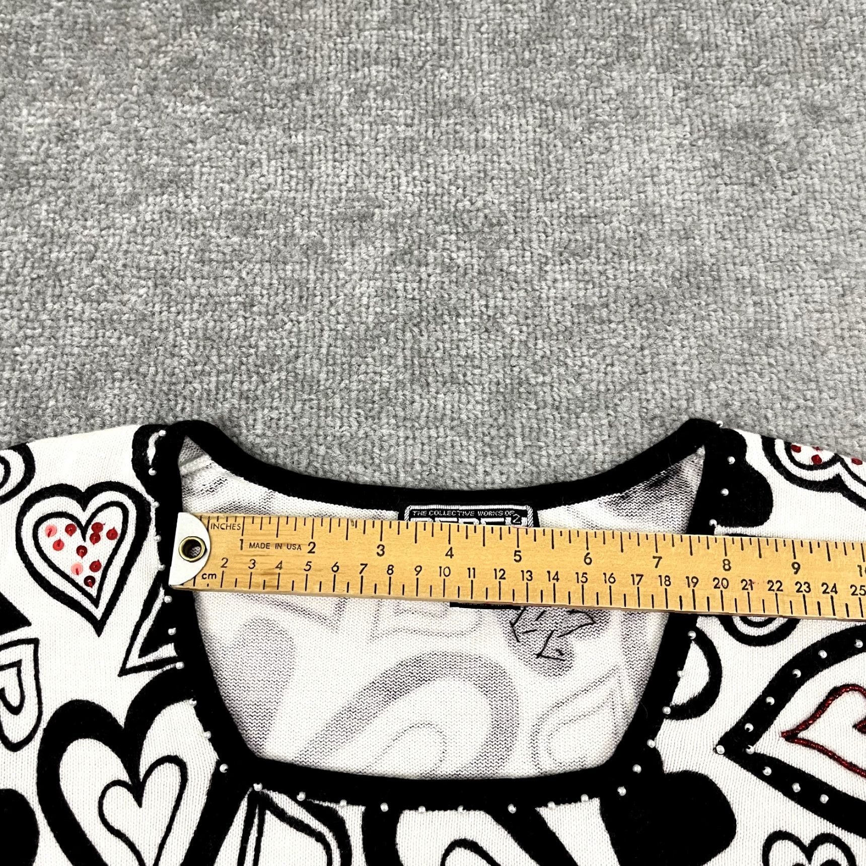 Vintage BEREK Sweater Womens Medium White Black Hearts Love Beaded Sequin Square Neck Size M / US 6-8 / IT 42-44 - 6 Thumbnail