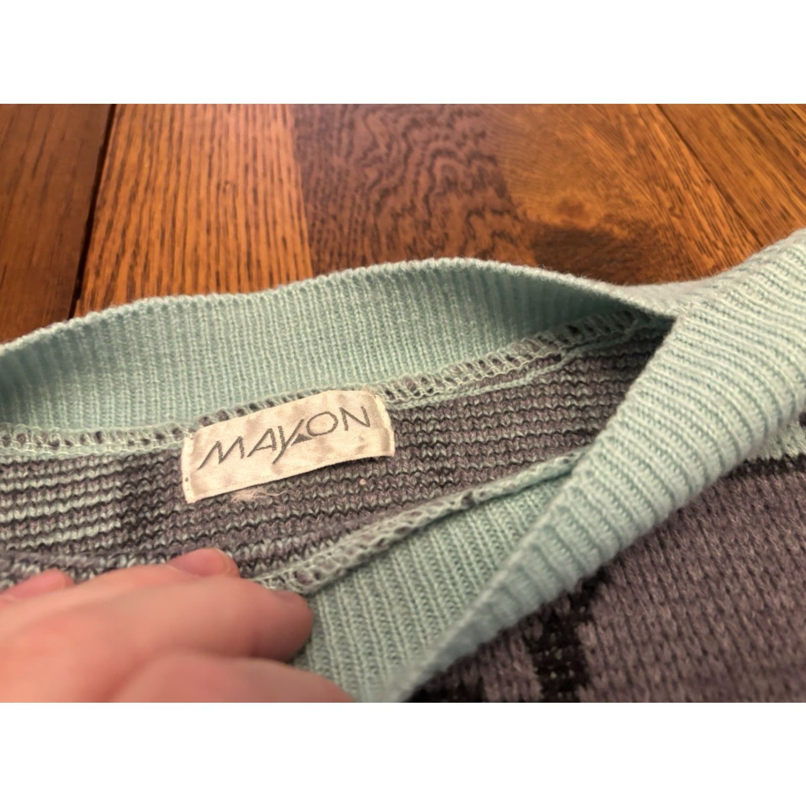 Etro VINTAGE Koman Sweater Geometric Crew Neck Long Sleeve 80s 90s Retro Teal Blue Women L Pullover Size L / US 10 / IT 46 - 2 Thumbnail