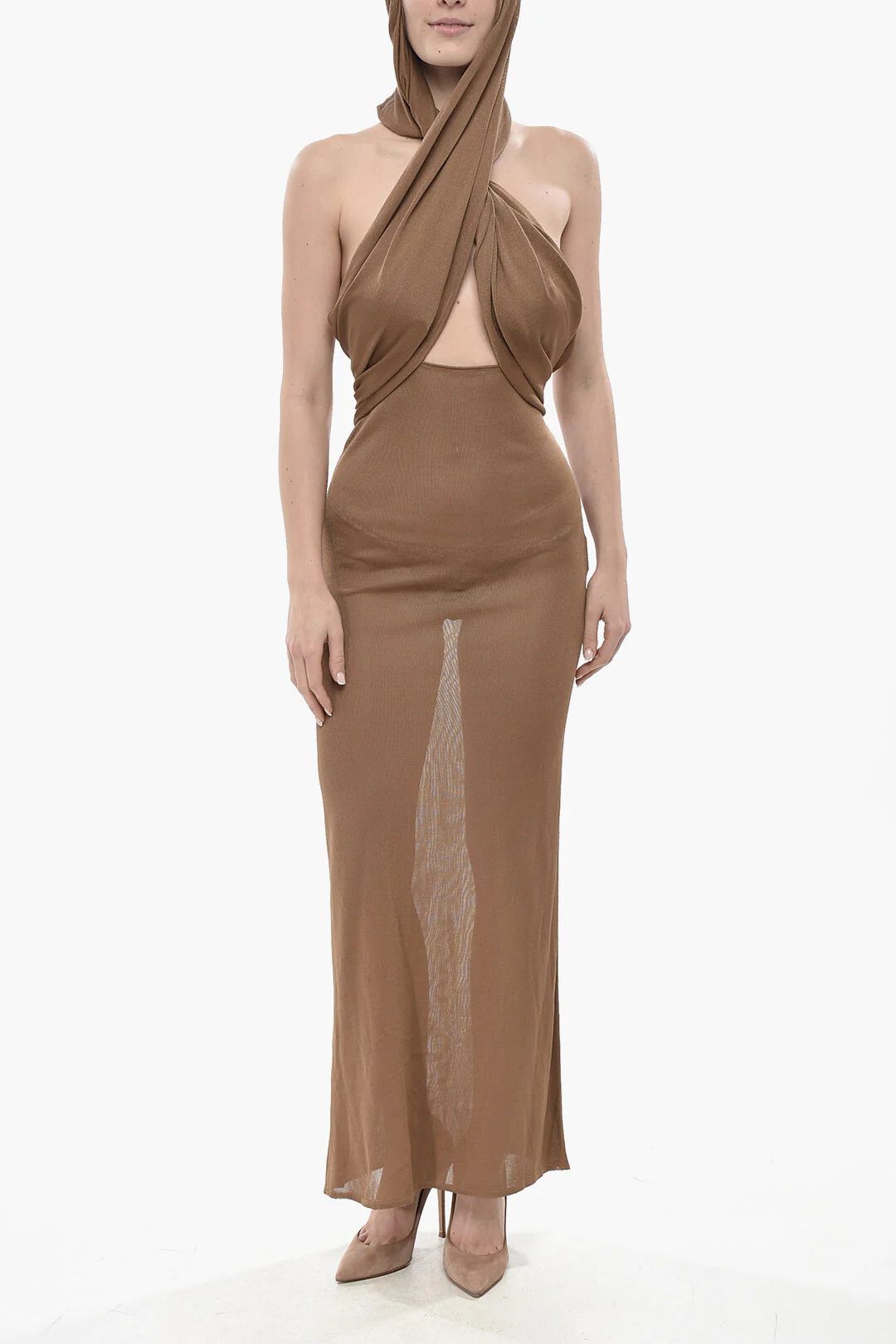 Saint Laurent Paris og1mm0326 Viscose Sleeveless Dress in Brown Size XS / US 0-2 / IT 36-38 - 1 Thumbnail