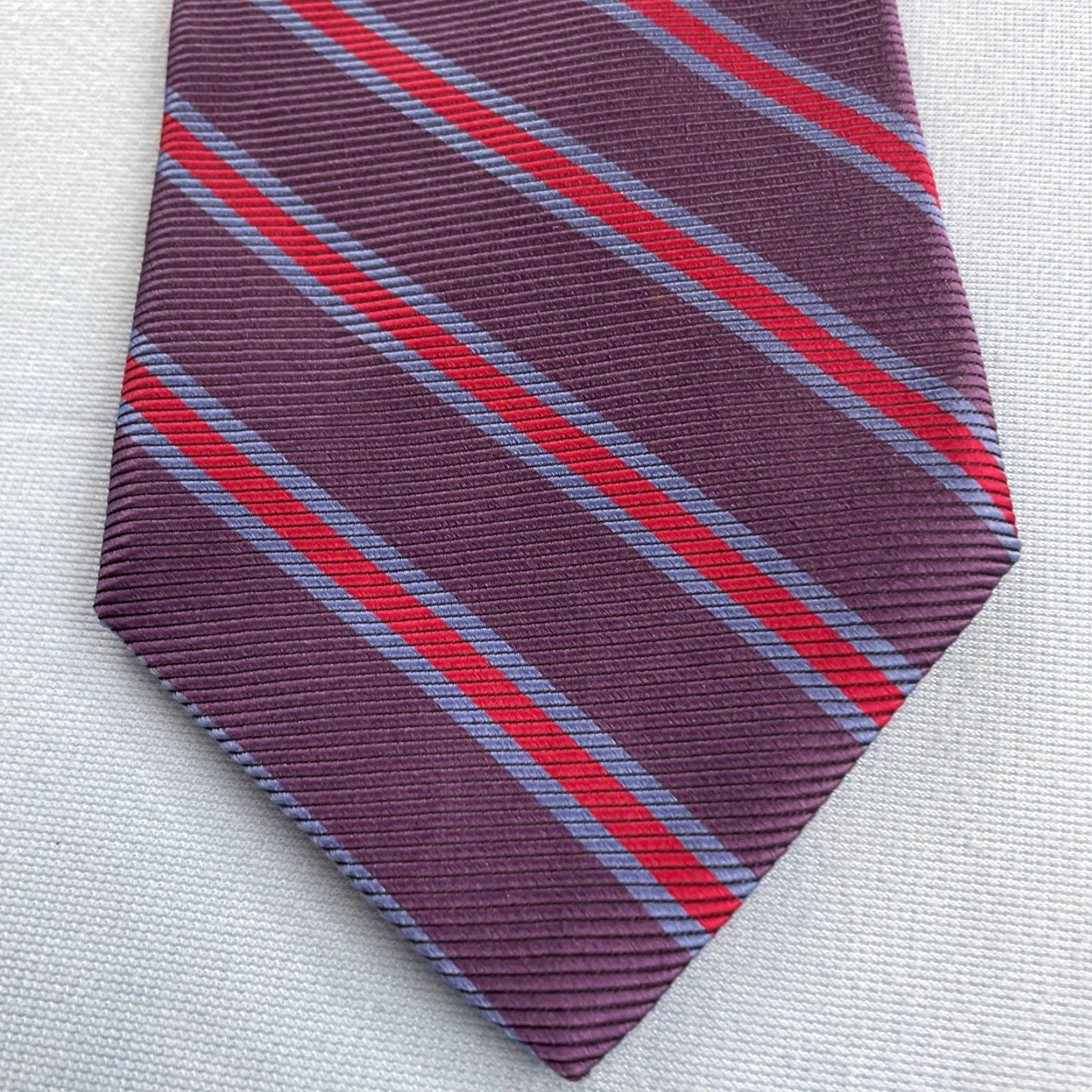 Brooks Brothers VINTAGE Brooks Brothers Makers Silk Tie Stripe Purple Blue Red Repp NeckTie 4x57 Handmade USA 100% Silk Woven Tie Capsule Wide Necktie Mens Size ONE SIZE - 7 Thumbnail