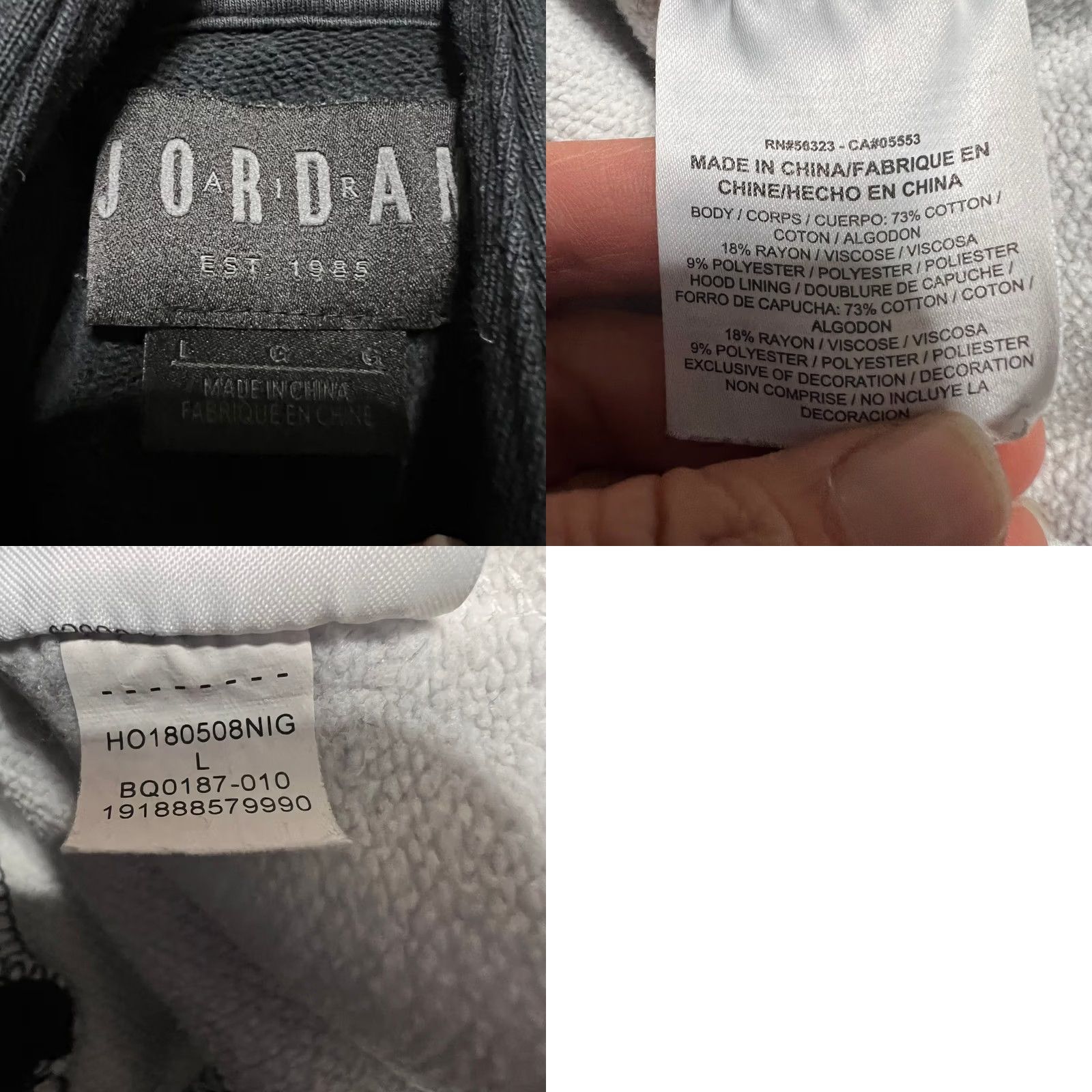 Jordan Brand Nike Air Jordan Hoodie Large L Black White Mens Legacy Sweatshirt AJ11 BQ0187 Size US L / EU 52-54 / 3 - 8 Thumbnail