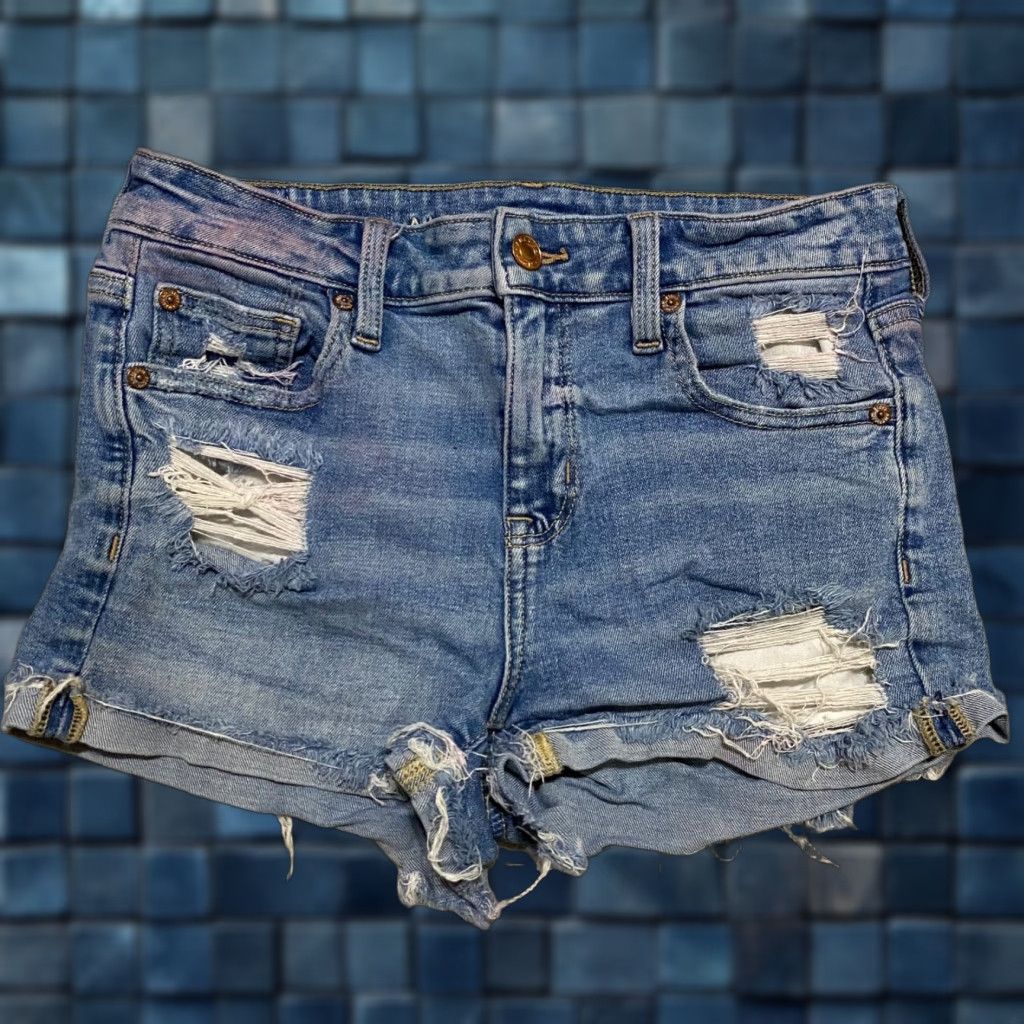 American Eagle Outfitters American Eagle Outfitters Womens 4 Jeans Shorts Blue Denim Distressed Medium Wash High Rise Cut-Off 5-Pocket Design Regular 2 in Inseam Cotton Spandex Size 27" / US 4 / IT 40 - 1 Thumbnail