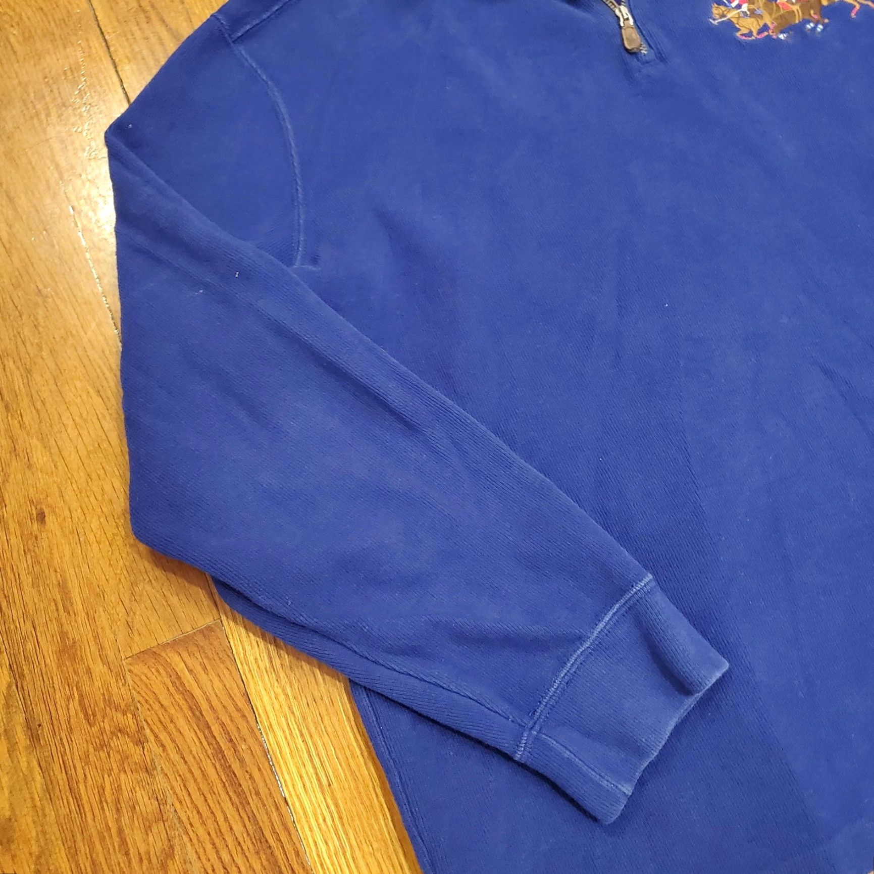 Polo Ralph Lauren Polo by Ralph Lauren Sweatshirt XL Blue 1/4 Zip Mock Neck Long Sleeve Embroidered Pony Riders Cotton Mens Size US XL / EU 56 / 4 - 2 Thumbnail