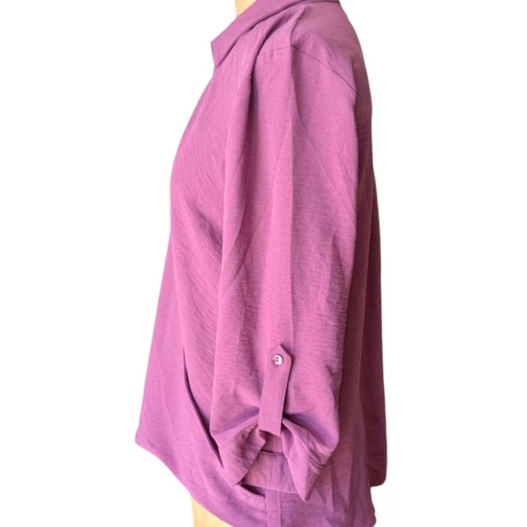 Vintage Fortune & Ivy Blouse Shirt Womens Collared Surplice 3/4 Roll Tab Sleeve Medium Mauve Pink Size M / US 6-8 / IT 42-44 - 3 Thumbnail