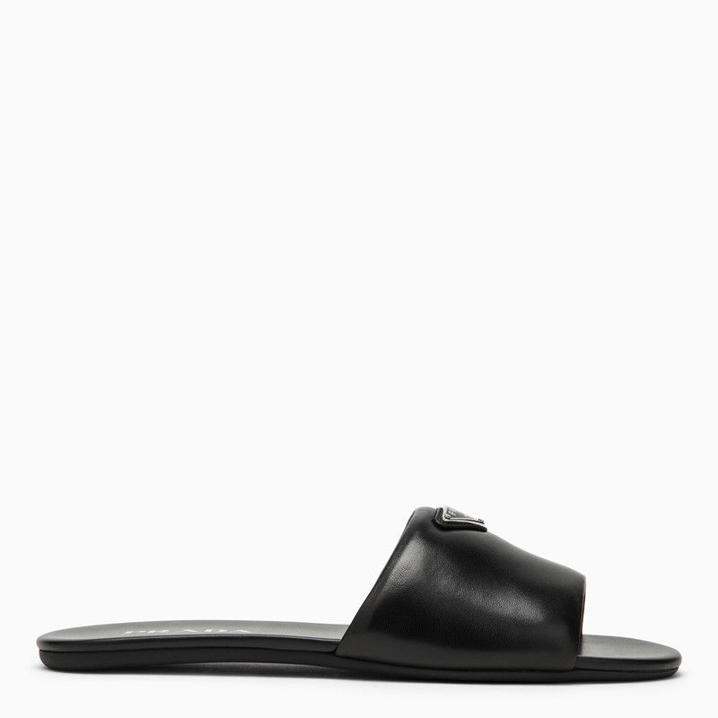 image of Prada Black Leather Slide With Logo, Women's (Size 7)