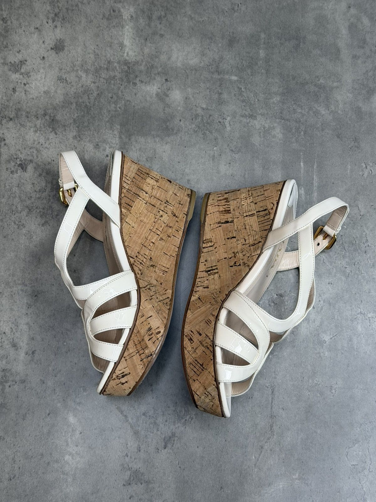 Prada Prada White Patent Cork Wedge Sandals EU 37 1/2 Size US 7.5 / IT 37.5 - 8 Thumbnail