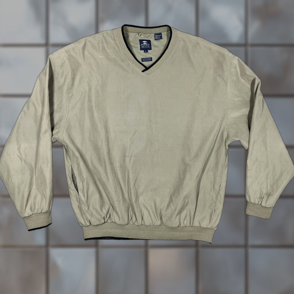 Vintage Pebble Beach Performance Jacket Mens Large Beige Windbreaker Zip Pockets Golf Pullover Size US L / EU 52-54 / 3 - 1 Thumbnail