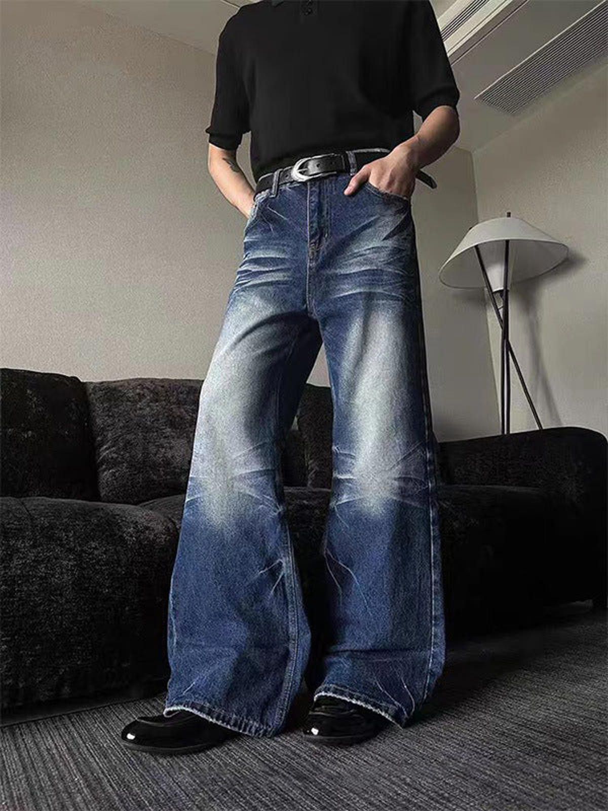 Vintage Blue Wide Leg Denim Jeans, Baggy Vintage Jeans Size US 32 / EU 48 - 2 Thumbnail