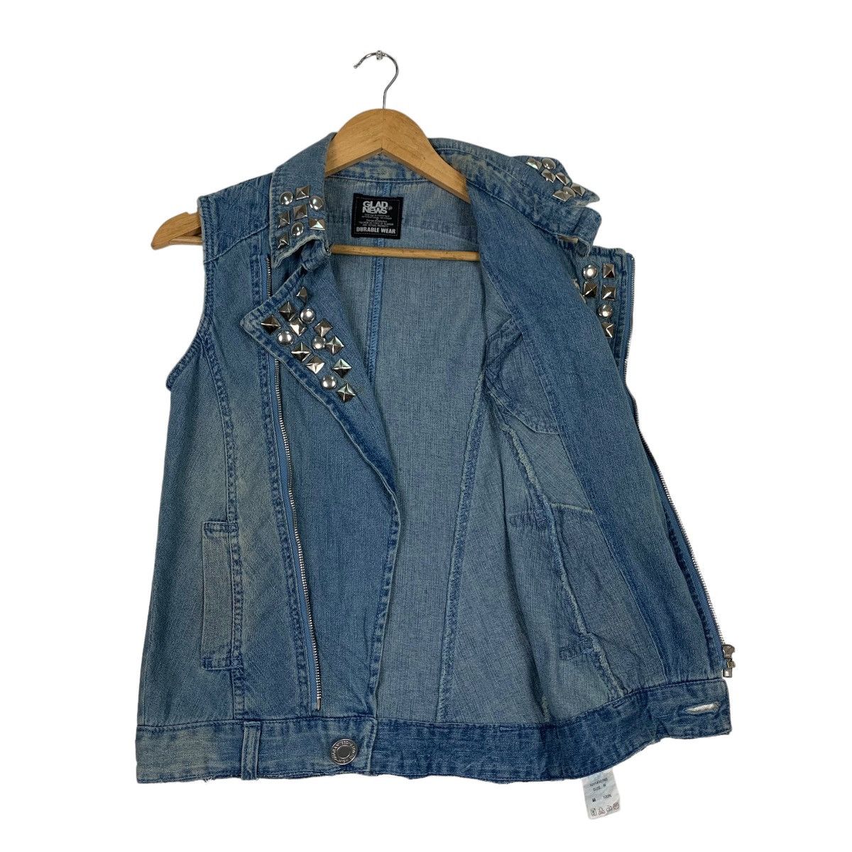 Japanese Brand GLAD NEWS Studded Double Collar Denim Vest #1092-C50 Size XS / US 0-2 / IT 36-38 - 9 Thumbnail