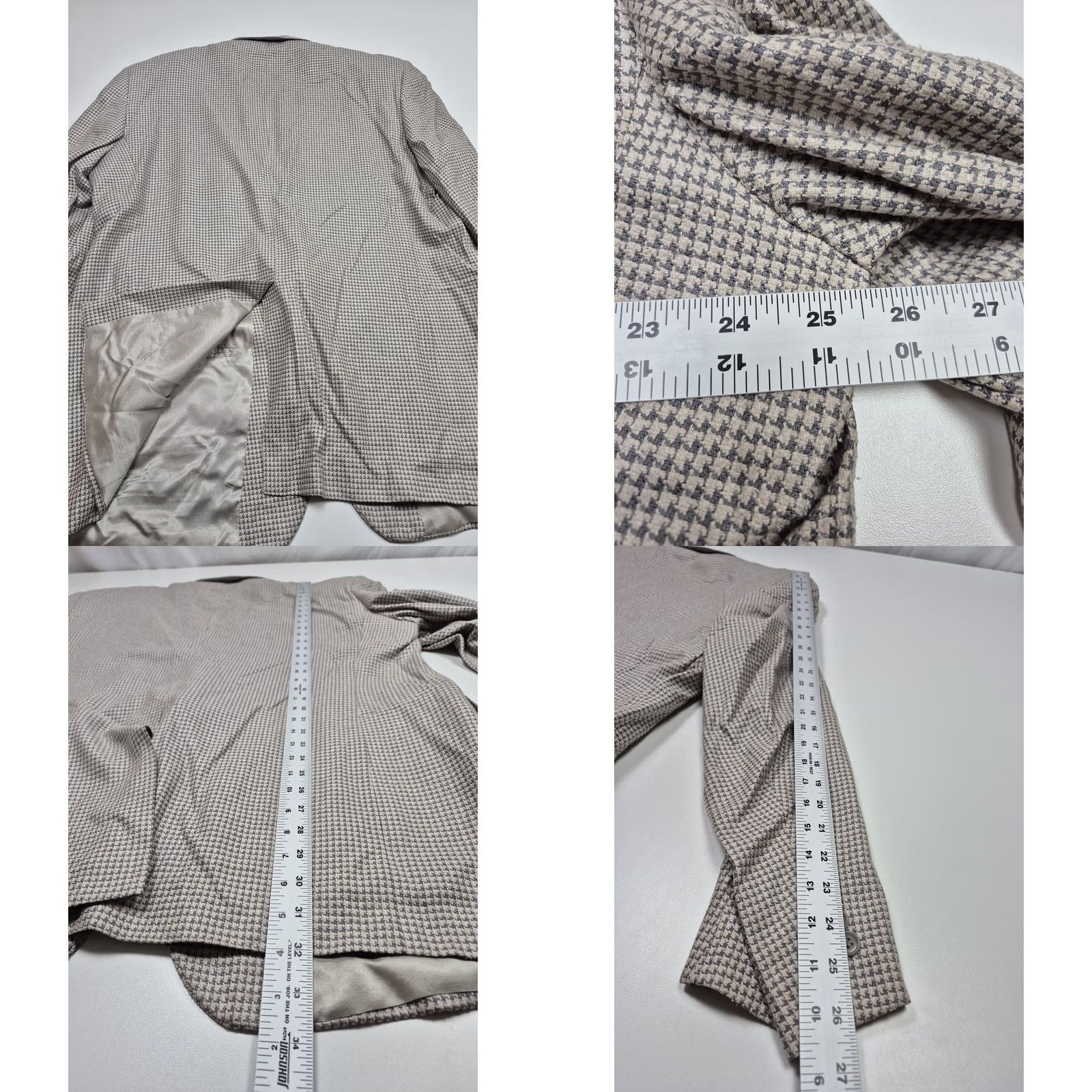 Vintage VTG Jahardi Blazer Mens 50 Long Beige Chateau Silk Blend Houndstooth Sport Coat Size 50R - 8 Thumbnail